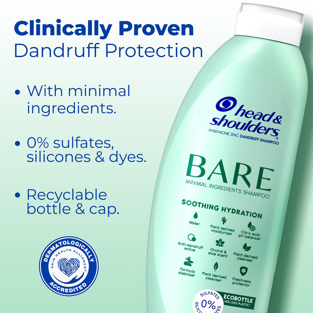Head & Shoulders BARE Dandruff Shampoo Twin Pack, Sulfate-Free, Silicion-Free, Dye-Free, Eco-Friendly Bottles, Safe for All Hair Types, 13.5 Fl Oz Each (Set of 2)
