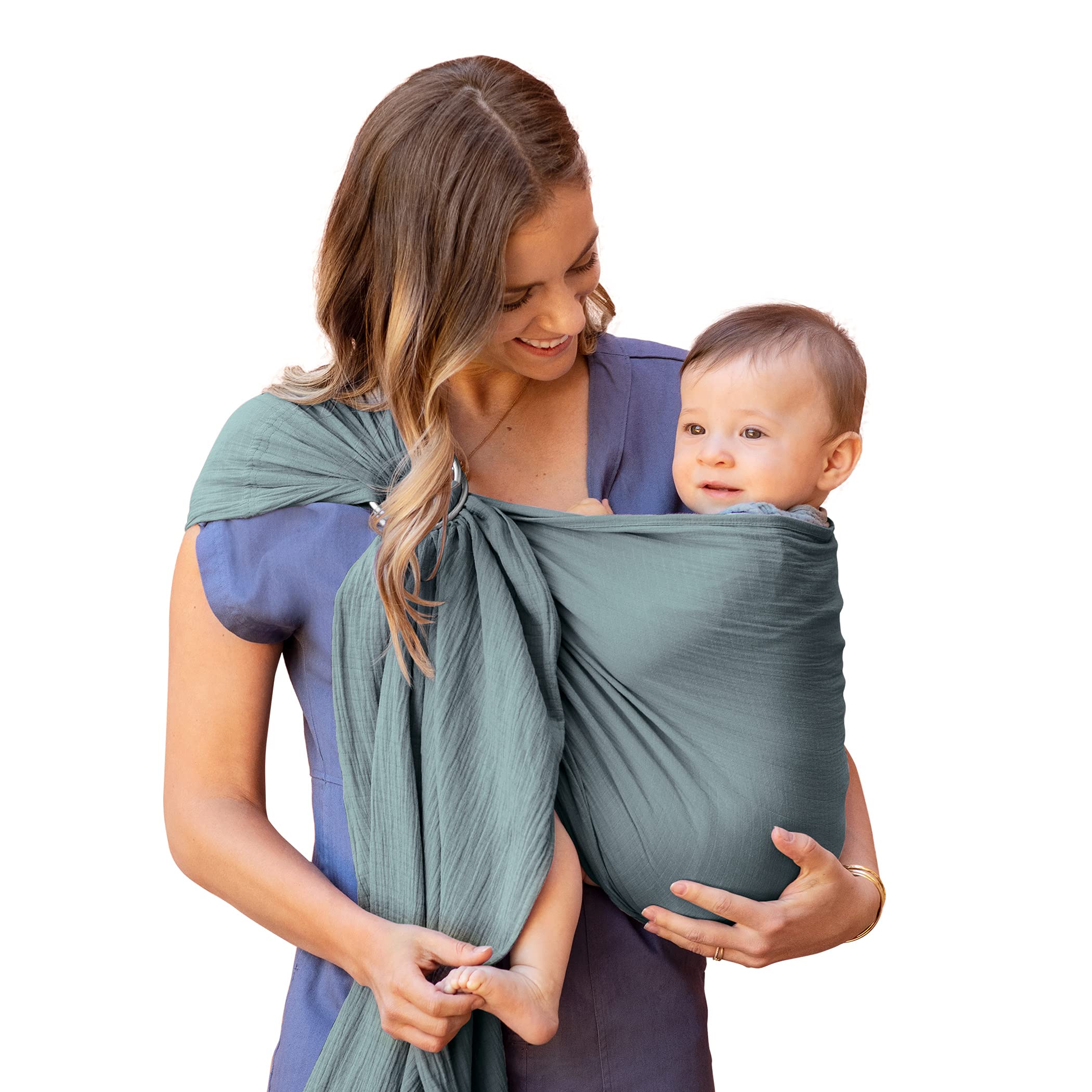 Moby Baby Wrap Carrier Ring Sling for Newborns to Toddlers, Hands-Free, Versatile Support for Moms & Dads, Breathable & Lightweight, Supports Children 8-30 lbs (Fern)