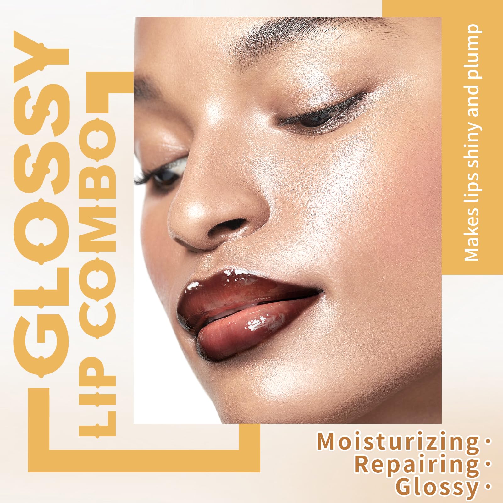 HOSAILY 2 Colors Nourishing Lip Gloss Hydration Non-Sticky Plumping Lip Kit for Women, Natural Nude Tinted Lip Glow Oil Moisturizing Lightweight Long Wear Shiny Liquid Lipstick with Lip Liner Combo