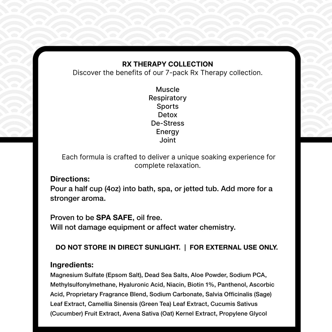 Relax Spa & Bath, Epsom & Dead Sea Salts, Aromatherapy Bath Salts for Hot Tub, Bath, or Spa, Infused with Magnesium, 32 oz Each, 7 Pack RX Therapy