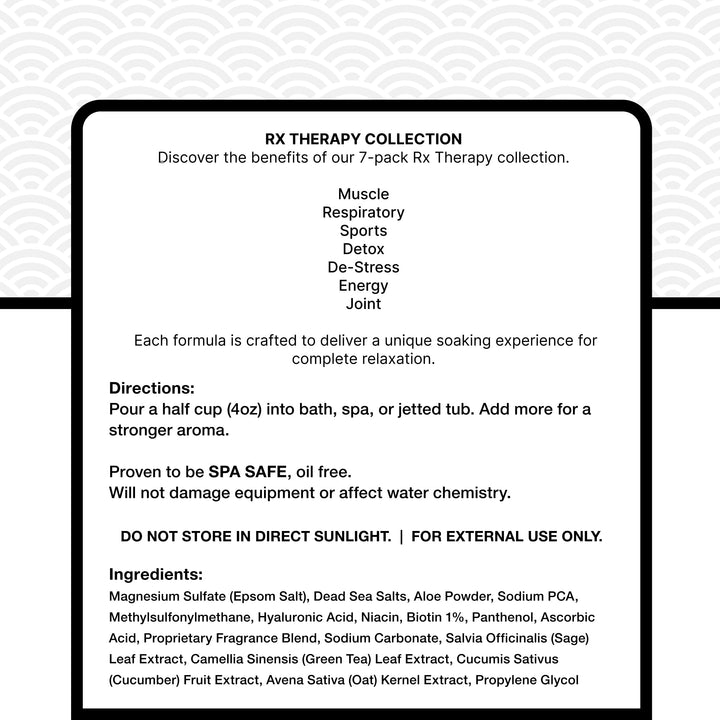 Relax Spa & Bath, Epsom & Dead Sea Salts, Aromatherapy Bath Salts for Hot Tub, Bath, or Spa, Infused with Magnesium, 32 oz Each, 7 Pack RX Therapy