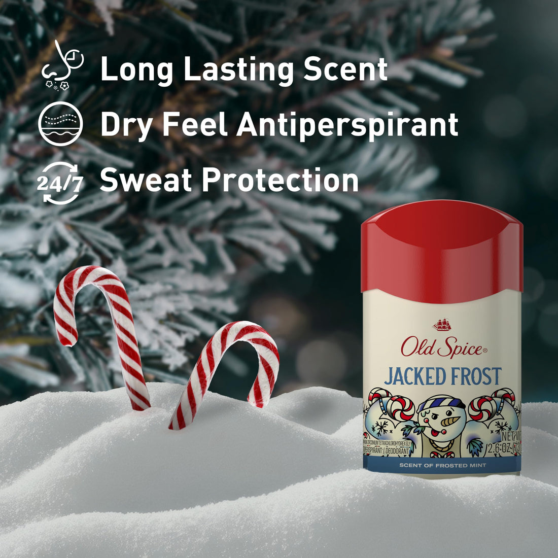 Old Spice Antiperspirant & Deodorant for Men, Holidudes Limited Edition, 24/7 Sweat Protection, Stocking Stuffer, Jacked Frost Frosted Mint Scent, 2.6 oz
