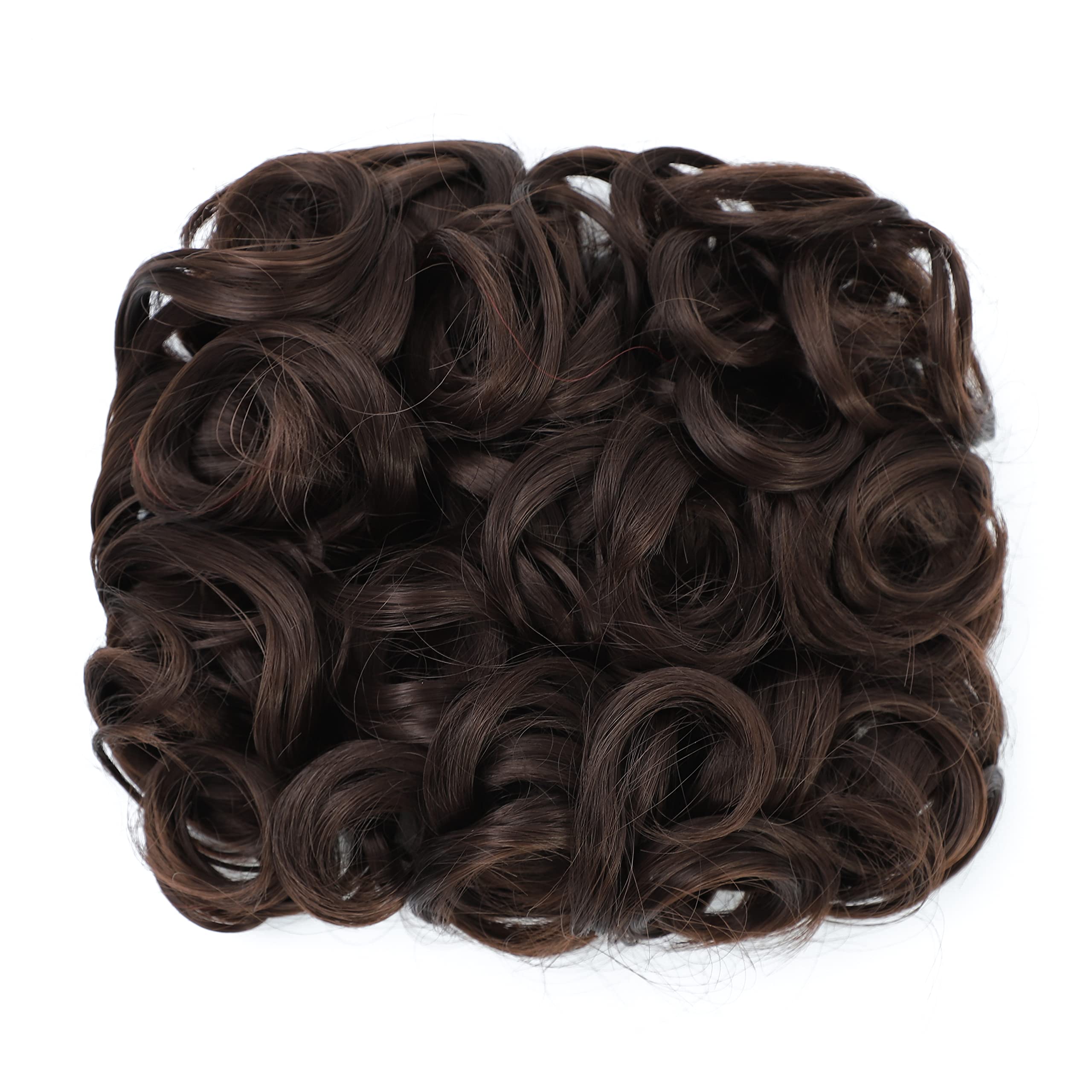 Dark Brown-4# : SWACC Short Messy Curly Dish Hair Bun Extension Easy Stretch hair Combs Clip in Ponytail Extension Scrunchie Chignon Tray Ponytail (Dark Brown-4#)