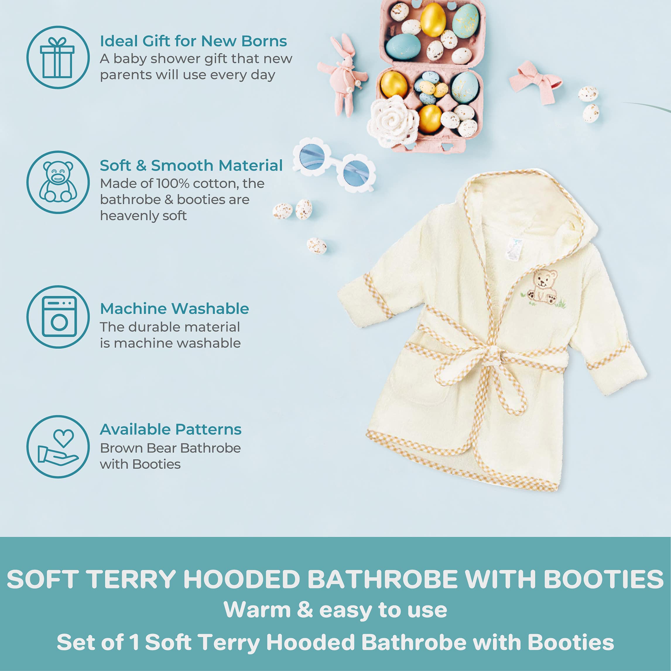 Spasilk 100% Cotton Hooded Terry Bathrobe with Booties — Baby Girl Gifts — Baby Boy Gifts — One Size — Shower Gift