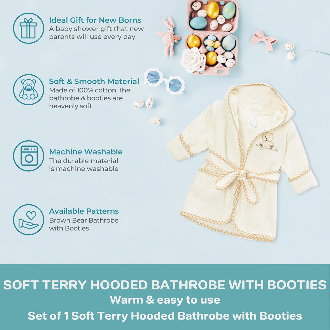 Spasilk 100% Cotton Hooded Terry Bathrobe with Booties — Baby Girl Gifts — Baby Boy Gifts — One Size — Shower Gift