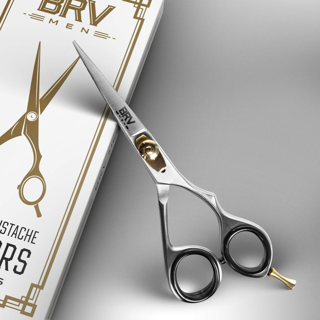 BRV MEN Professional Mustache & Beard Trimming Scissors - 5.5 | High Carbon Stainless Steel & Hammer Forged Mustache Scissors | Razor Sharp Facial Hair Trimming Shears (RIGHT HANDED - Silver)
