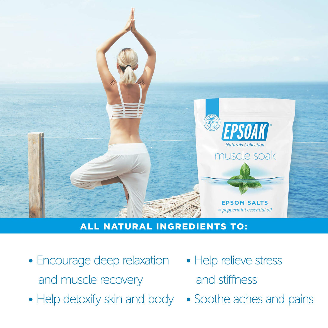 Epsoak Muscle Soak 4 lbs. - Speed Muscle Recovery, Soothe Aching Muscles, and Reduce Inflammation with Epsom Salt & Premium Eucalyptus & Peppermint Essential Oils (Qty 2 x 2 lb. Bags)