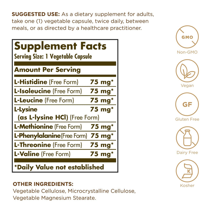 Solgar Essential Amino Complex, 90 Vegetable Capsules (Pack of 3) - Free Form Essential Amino Acids - Non-GMO, Vegan, Gluten Free, Dairy Free, Kosher - 270 Total Servings