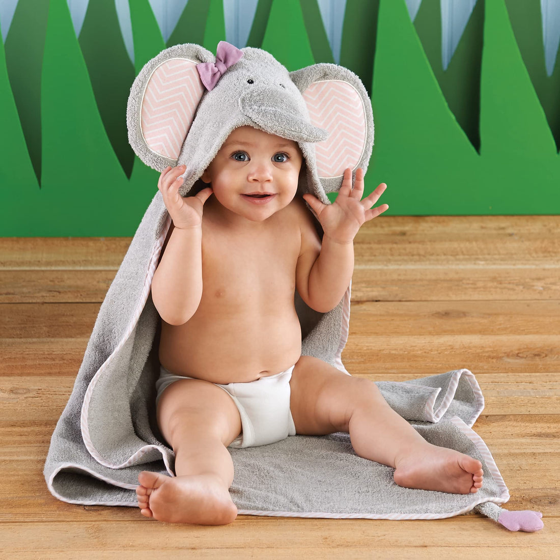 Baby Aspen Splish Splash Elephant Bath Hooded Towel/Baby Robe, 0-9 Months