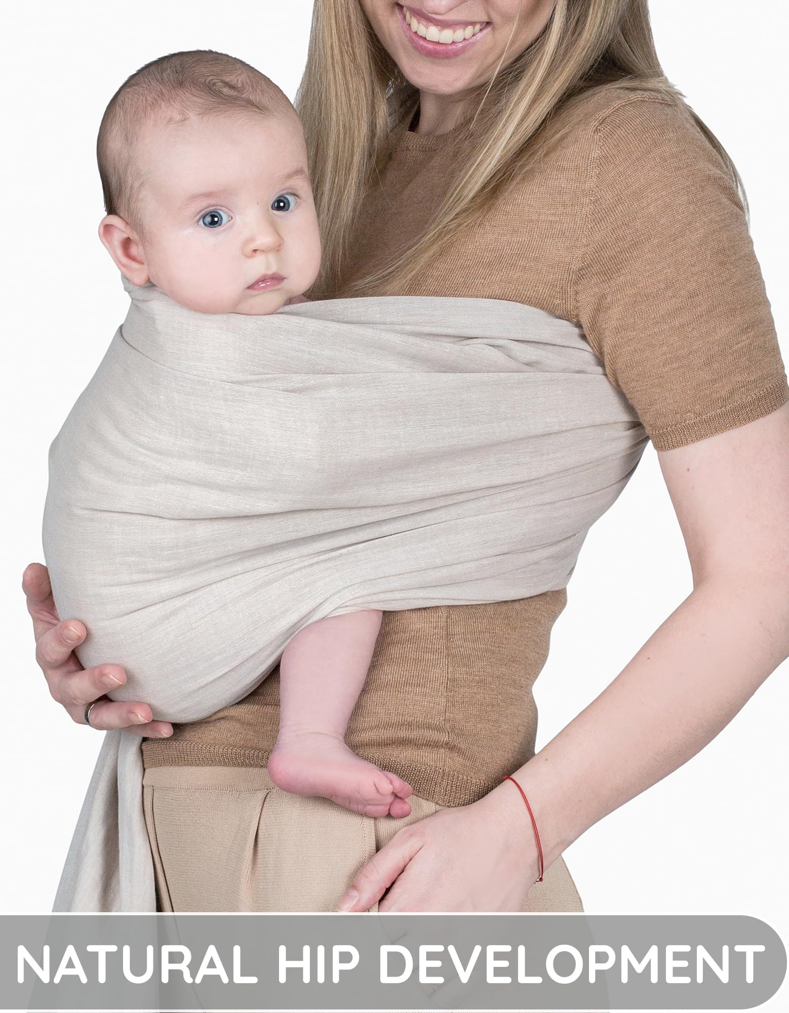 Ring Sling Baby Carrier 100% Cotton Muslin Front and Chest Newborn to Toddler Carrier and Baby Sling (Beige)