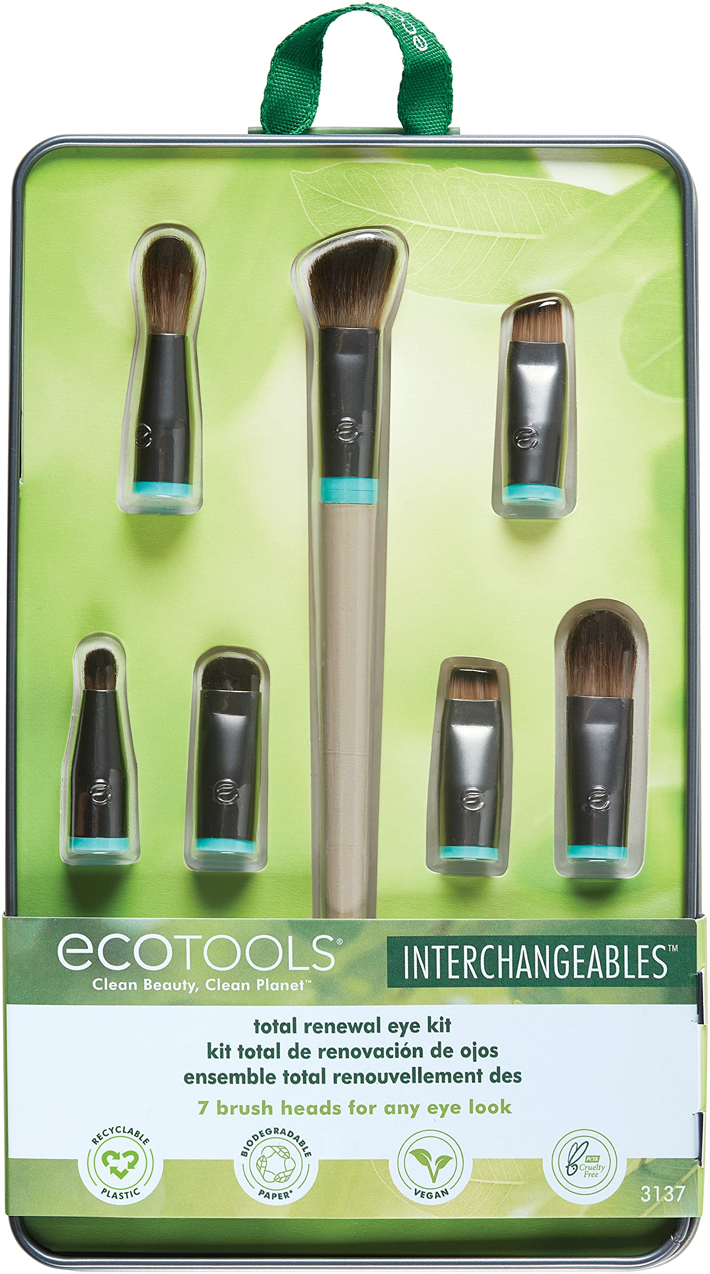 EcoTools Interchangeables Total Renewal Eye Makeup Brush Kit, Customizable Makeup Brushes for Eyeshadow, Travel-Friendly Kit, Eco-Friendly Synthetic Bristles, Cruelty Free & Vegan, 9 Piece Set