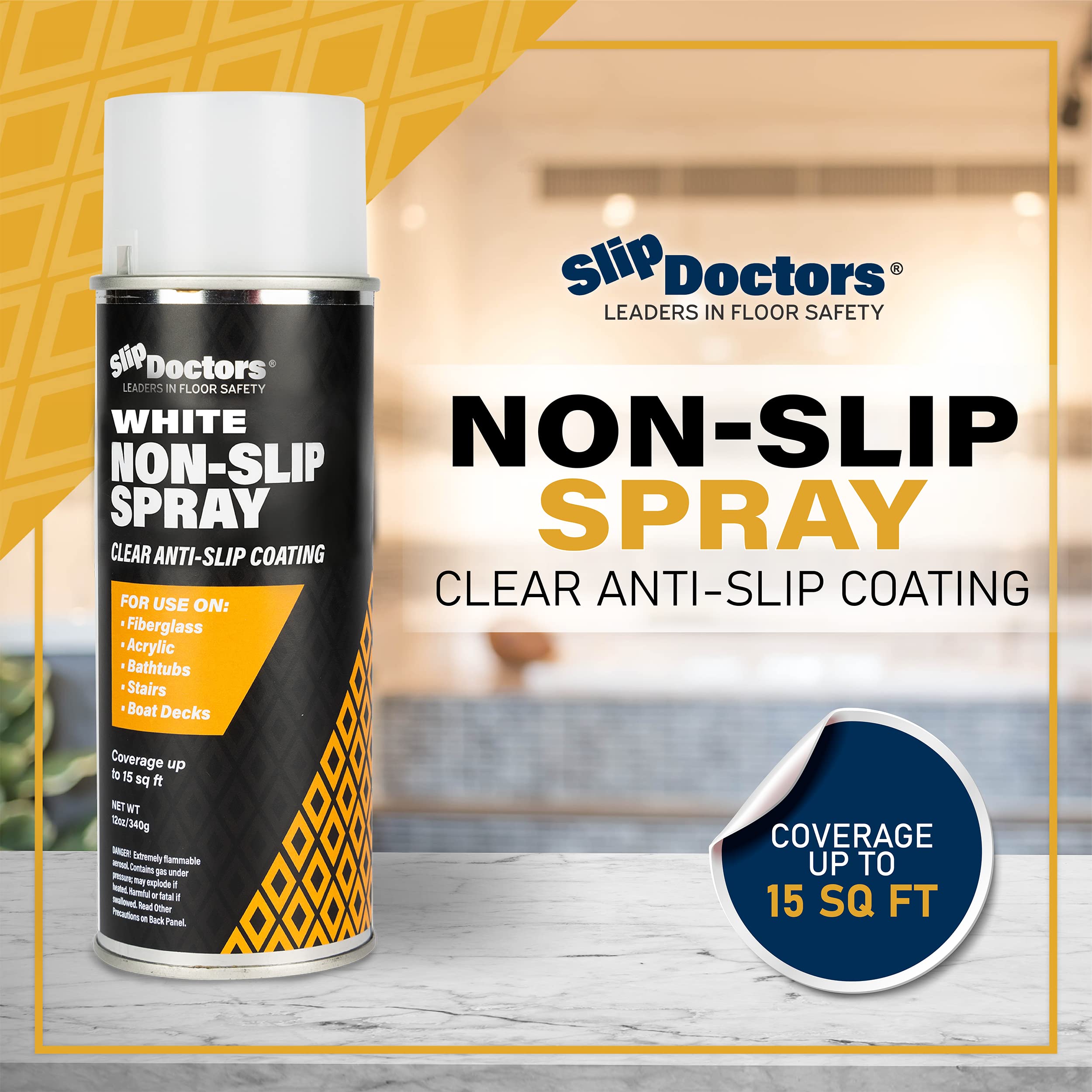 Anti-Slip Spray for Increased Grip on Fiberglass, Acrylic, Concrete and Tiles – Clear Non-Slip Coating for Shower, Bathtubs & Floors