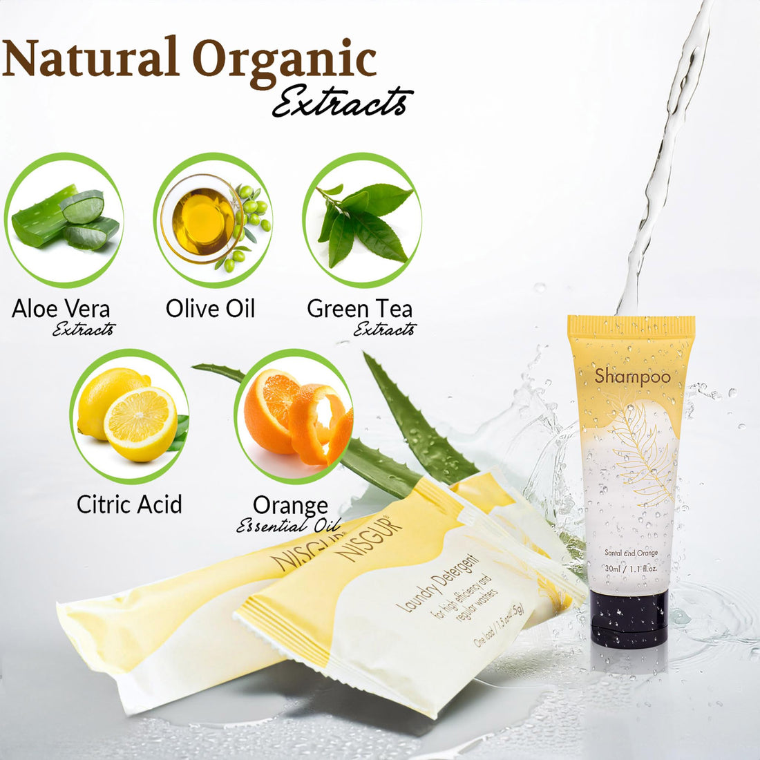 NISGUR Hotel Shampoo Bulk 1.Oz Each Individually Wrapped Travel Size Shampoo 200 PCS Per Case Leak-proof Hotel Toiletries Bulk