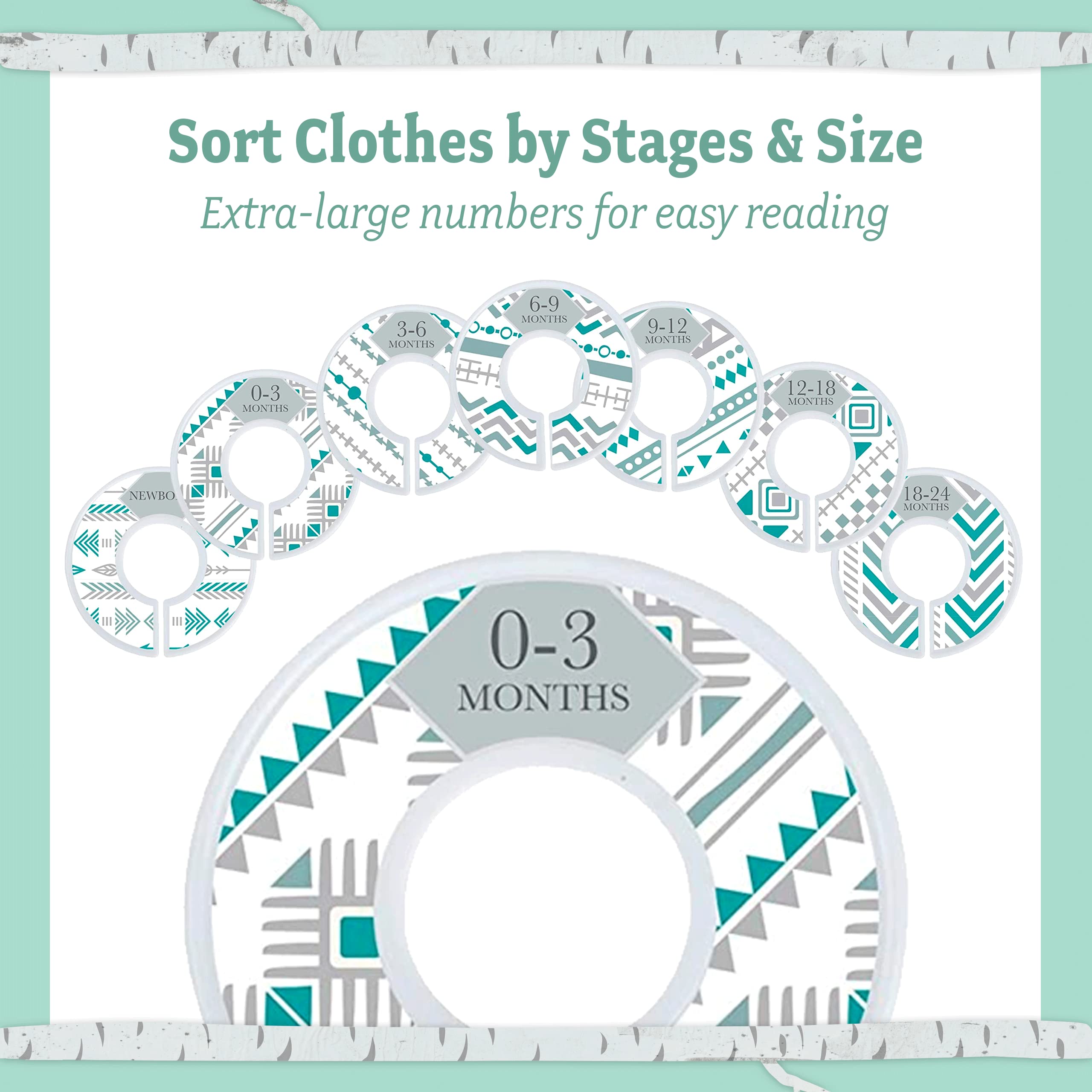 Baby Nest Designs Closet Dividers for Baby Clothes - 7X Baby Clothing Size Age Dividers from Newborn Infant to 24 Months - Boho Baby Clothes Dividers and Nursery Closet Organizer