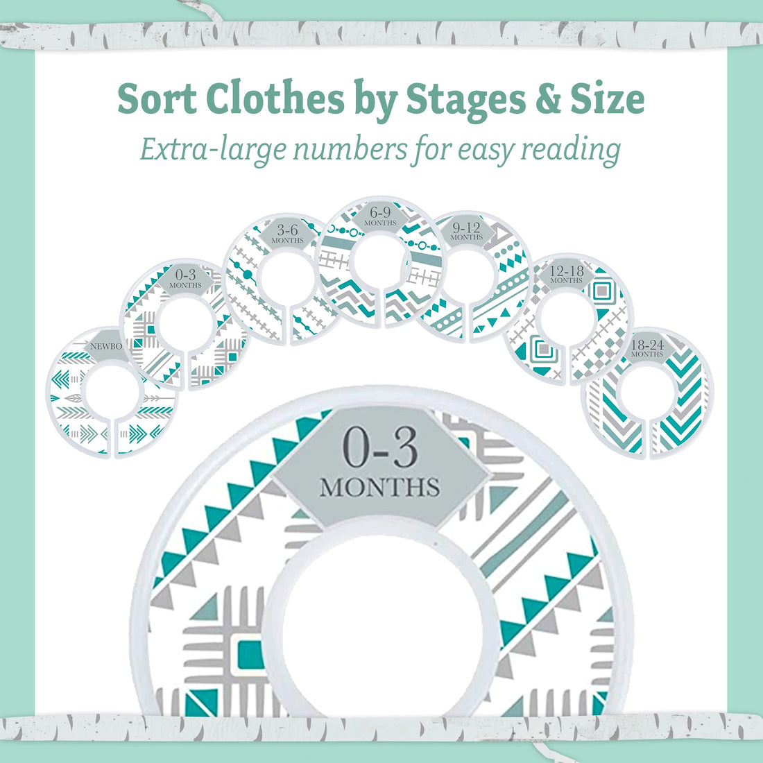 Baby Nest Designs Closet Dividers for Baby Clothes - 7X Baby Clothing Size Age Dividers from Newborn Infant to 24 Months - Boho Baby Clothes Dividers and Nursery Closet Organizer