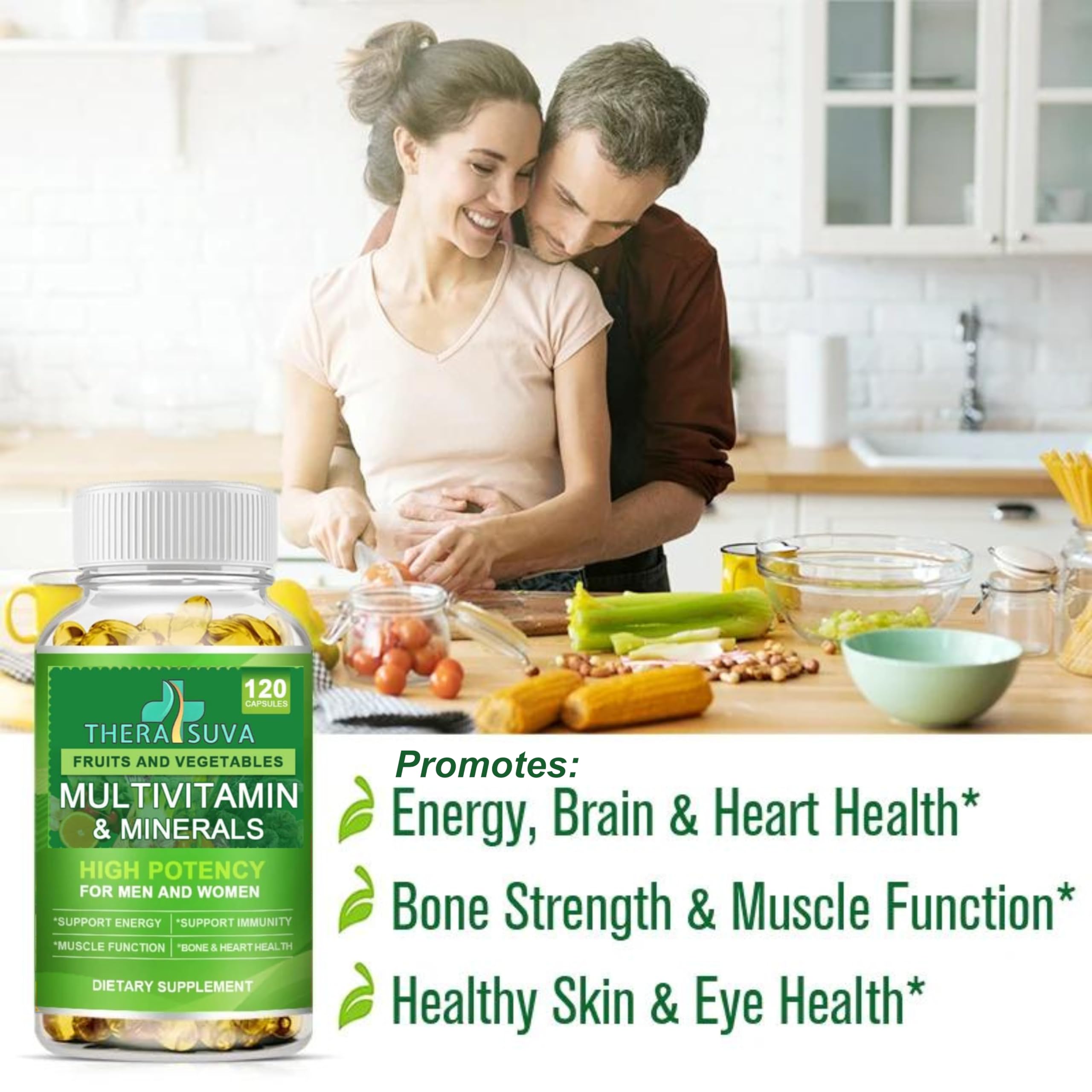 All Natural Multivitamins & Minerals + B Complex + Calcium + Magnesium + Zinc, 100% Vegan Sourced Whole Food Supplement, Complete Nutritional Support for Men & Women- 120 Capsules, 60 Day Supply