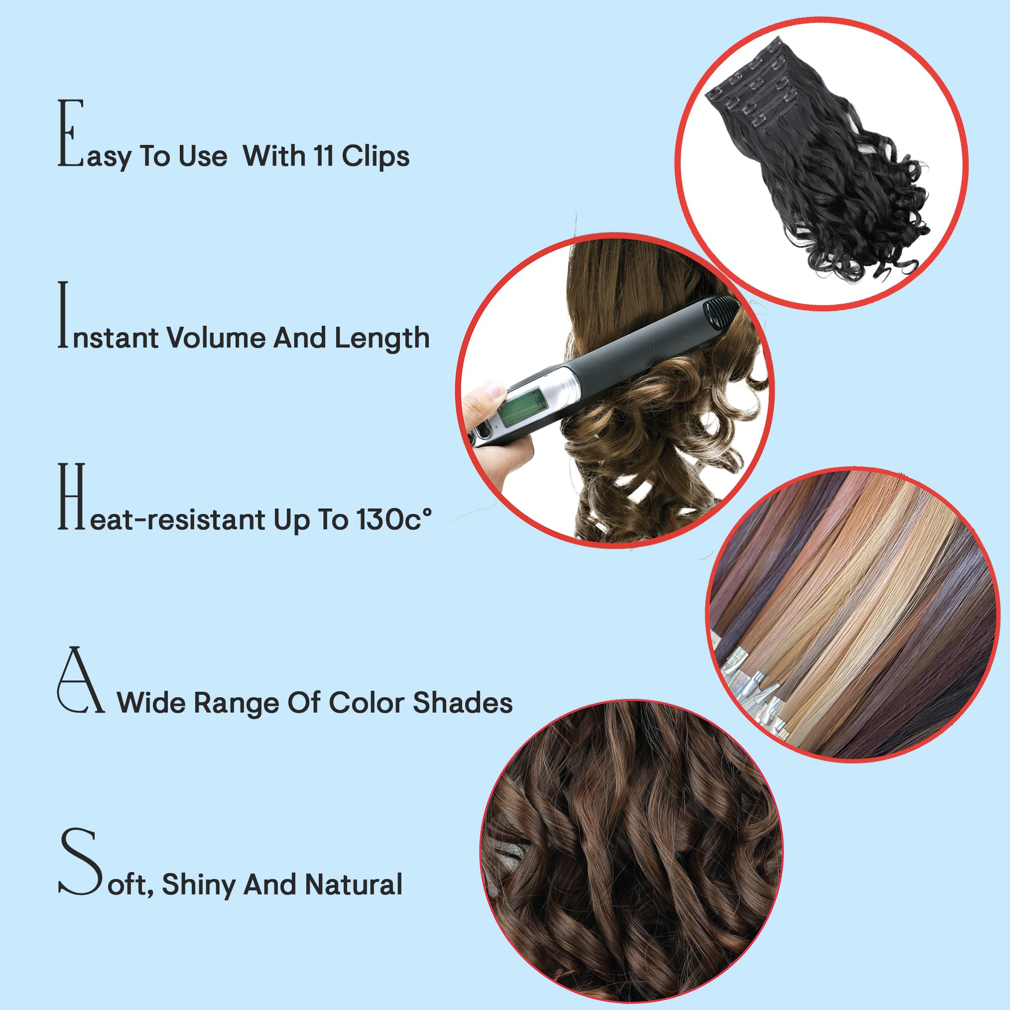 PRETTYSHOP XXL 24 4 pcs Full Head Set Clip In Hair Extensions Hairpiece Heat-Resisting Light Brown CES304-1