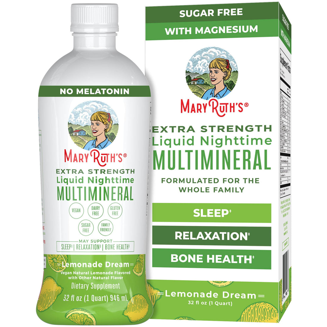 MaryRuth Organics Extra Strength Nighttime Liquid Multimineral Sleep Supplement | Sugar Free | Calm Magnesium Citrate | NO Melatonin | Calcium Magnesium Zinc | Lemonade Flavor | Vegan | 32 Servings