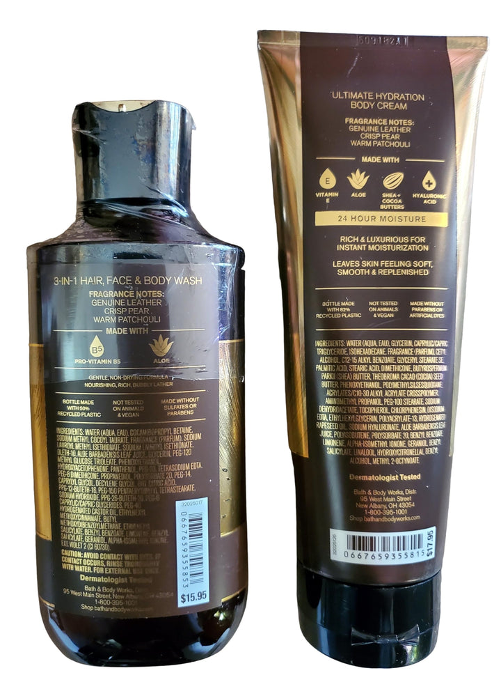Bath & Body Works Men's Honorable Ultimate Hydration Body Cream and 3-in-1 Hair, Face, Body Body Gel Wash 2 Piece Set