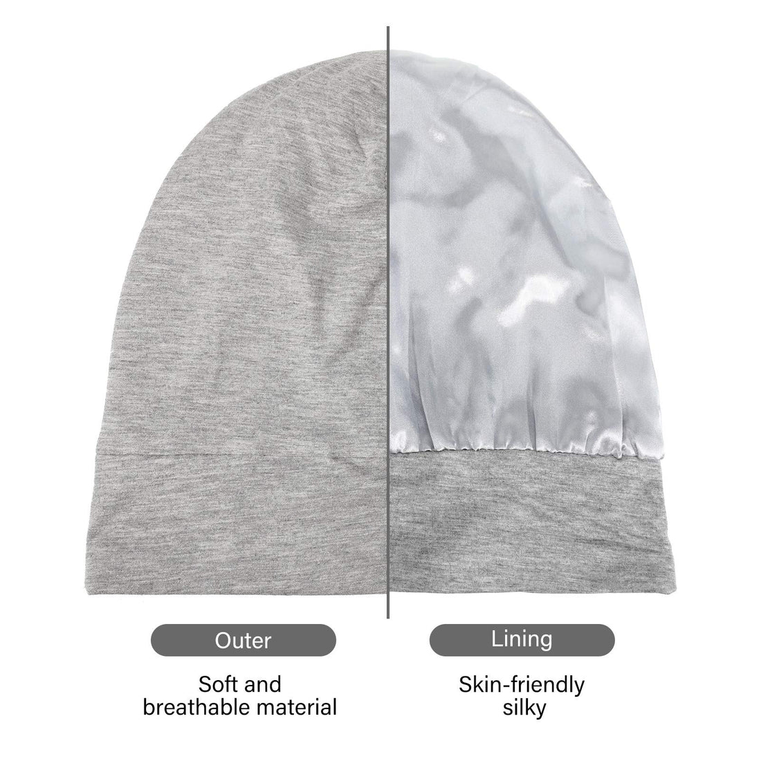 2 Pieces Silk Satin Bonnet for Mens with Natural Curly Wave Hair (Black, Gray)