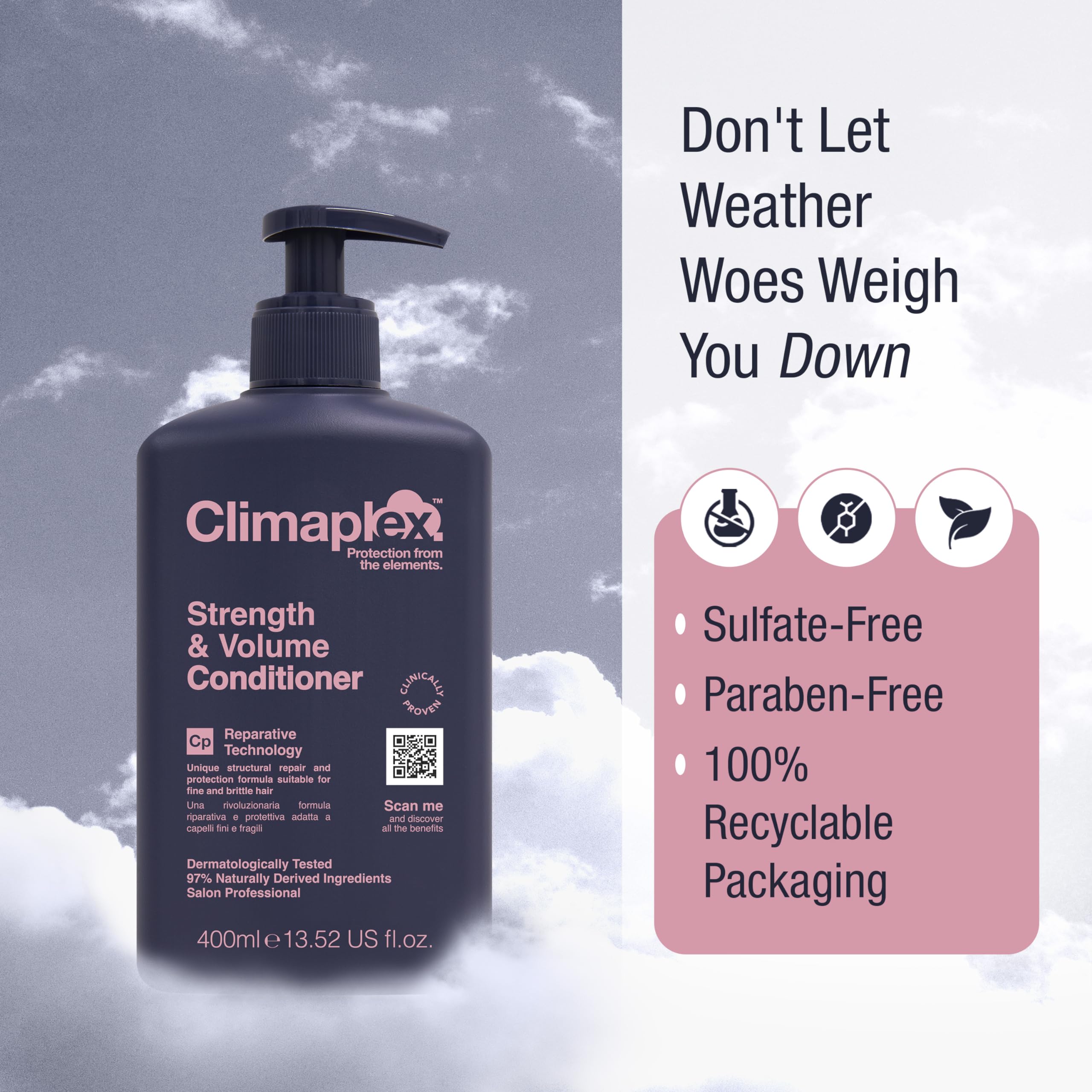 Climaplex Strength and Volume Conditioner - Moisturizing and Protective Properties - Contains Detangling Benefits - Leaves Hair Silky Smooth - Suitable for All Hair Types - Cruelty Free - 13.52 oz