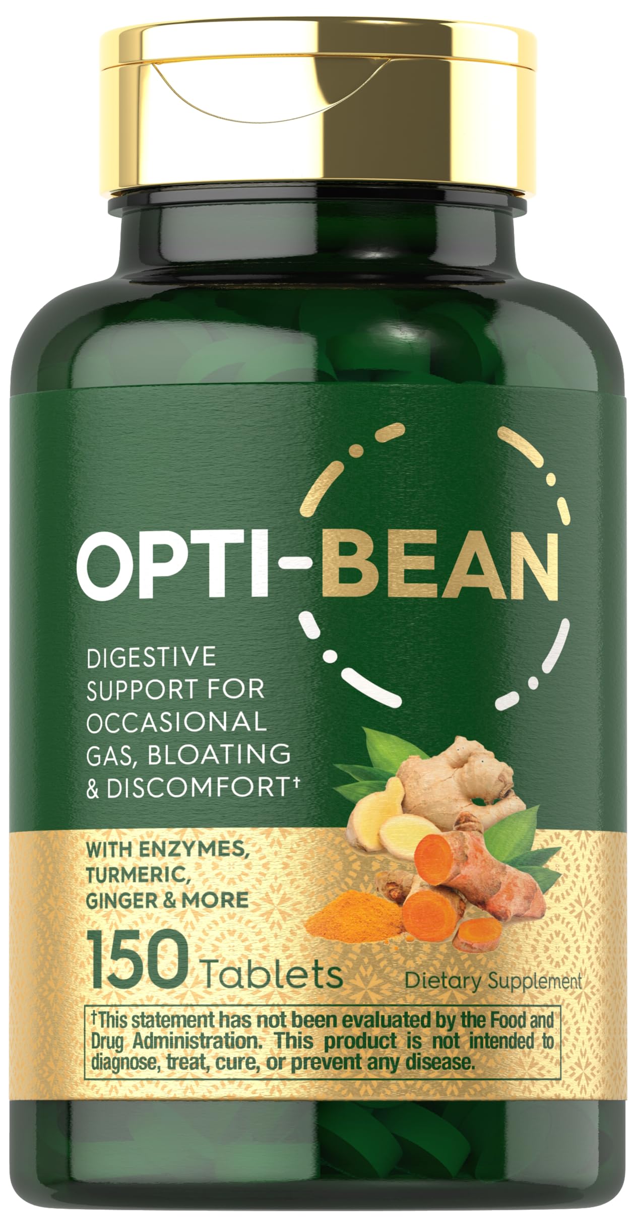 Carlyle Opti-Bean | 150 Tablets | Digestive Support | Gas, Bloating & Discomfort Enzyme Blend | Vegetarian, Non-GMO & Gluten Free Supplement