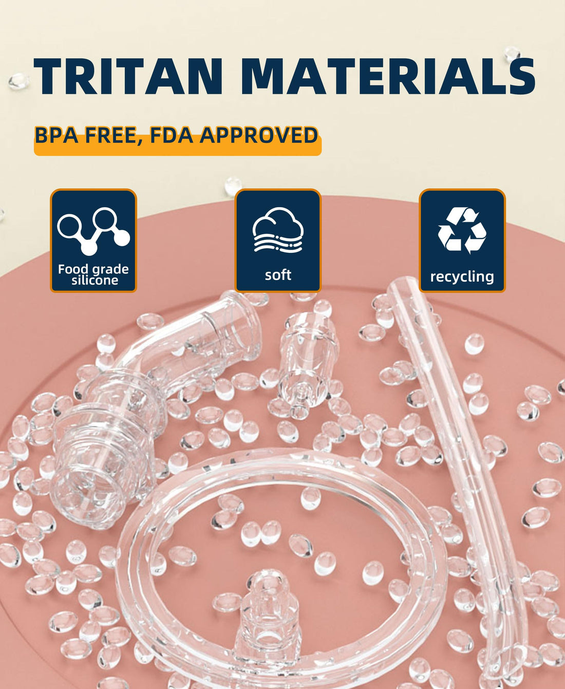 Bunnytoo Baby Sippy Cup with Weighted Straw for Infants 6-12 Months, 8oz Toddler Drinking with Handles, BPA-Free, Transition Trainer for 1+ Year Old (Apricot)