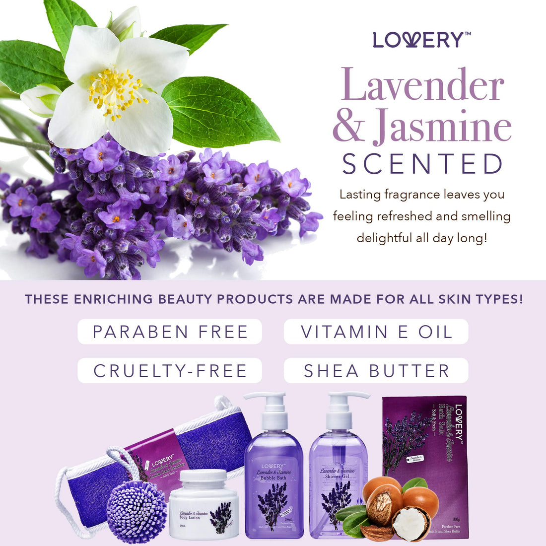 Bath and Body Gift Basket For Women and Men â‚¬â€œ Lavender and Jasmine Home Spa Set with Body Lotions, Bubble Bath and More