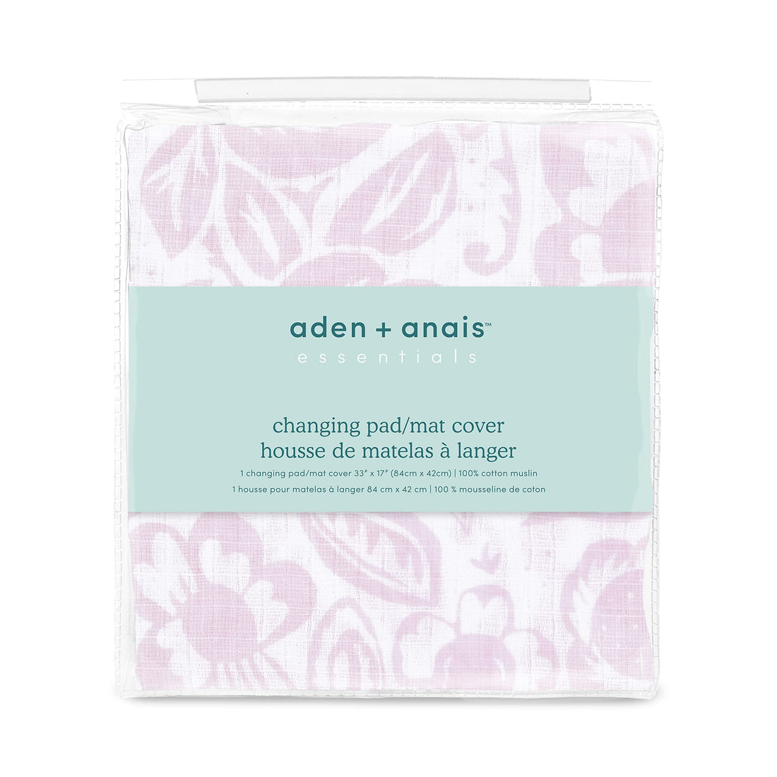 aden + anais Essentials Changing Pad Cover, 100% Cotton Muslin, Super Soft & Breathable, Tailored Snug Fit, Single, Damsel - Savoy