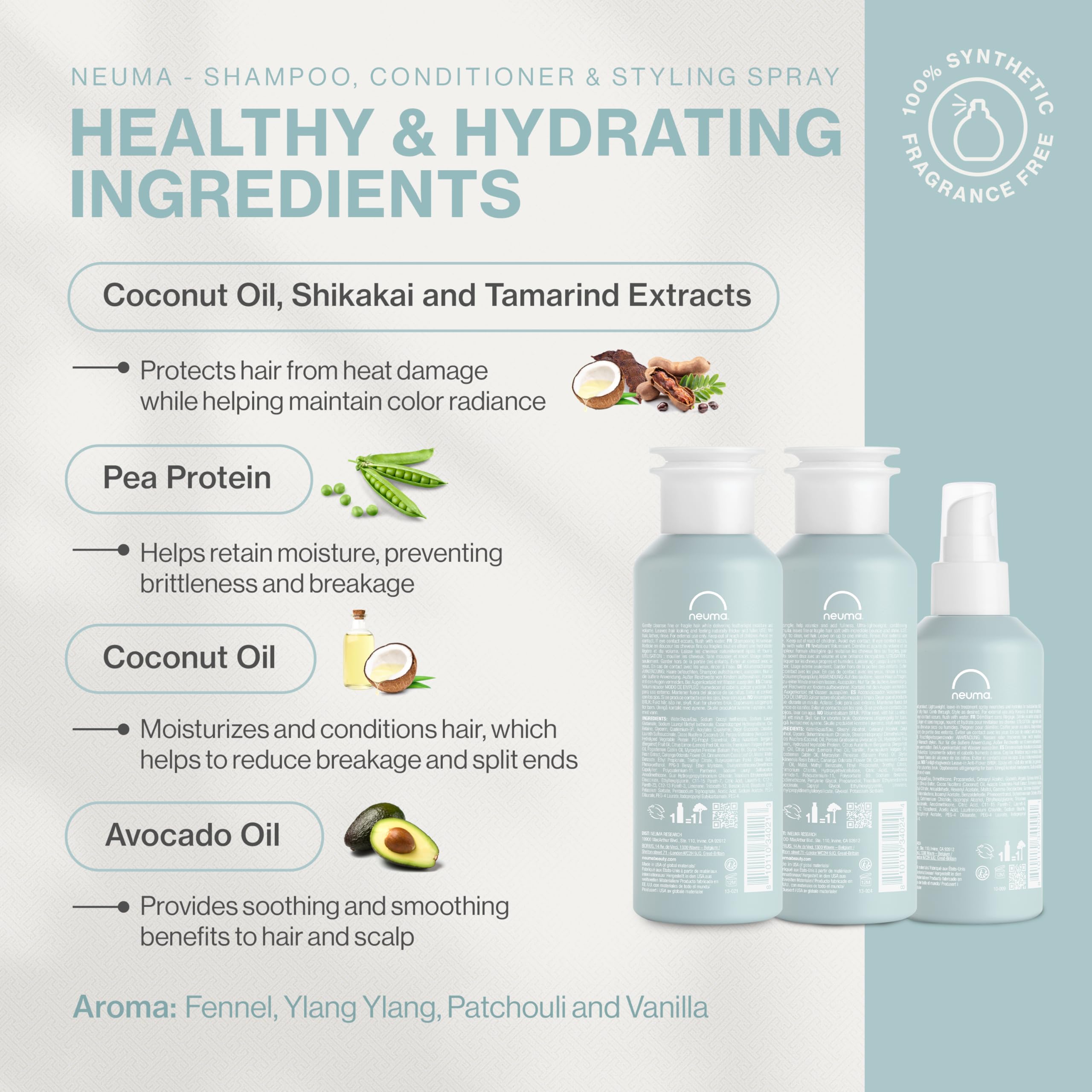 NEUMA Neu Volume Holiday Gift Set — Neu Volume Shampoo (8.5 Fl. Oz.), Volume Conditioner (8.5 Fl. Oz.), and Styling Volume Hair Spray (6.7 Fl. Oz.) — Fennel, Ylang Ylang, Patchouli and Vanilla Scent