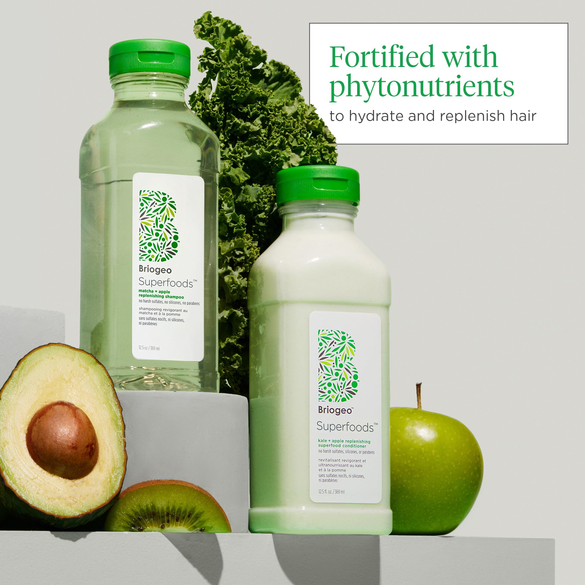 Briogeo Superfoods Matcha, Apple + Kale Hair Pack, Supports Healthy, Balanced Hair and Scalp, Shampoo and Conditioner for All Hair Types and Textures, Vegan, Cruelty-Free, 2 x 12.5 fl oz