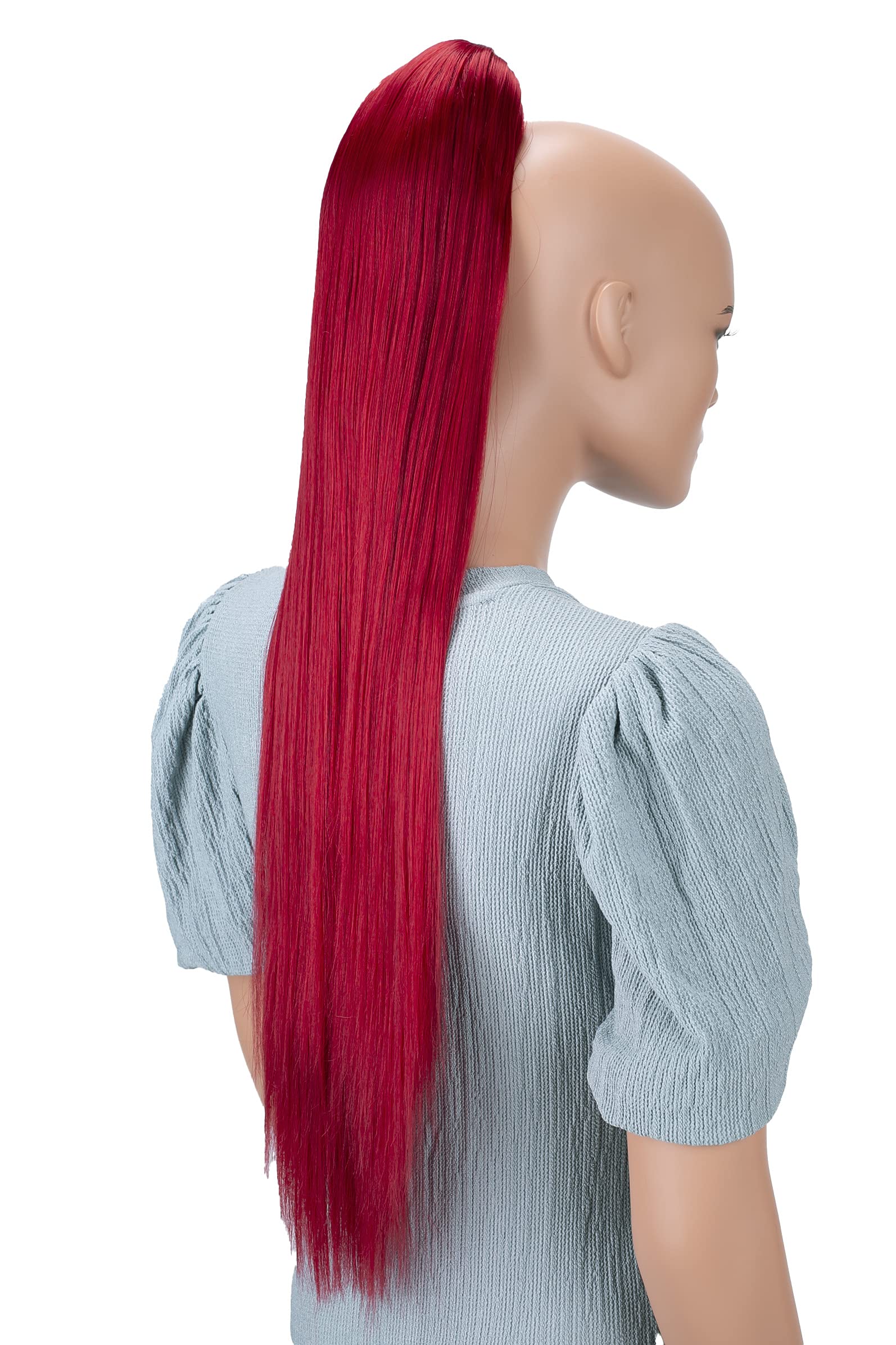 27 (70cm) red # 3100 H100 : PRETTYSHOP 27 Hairpiece Ponytail Clip on Extension Long hair smooth Heat-Resisting H100