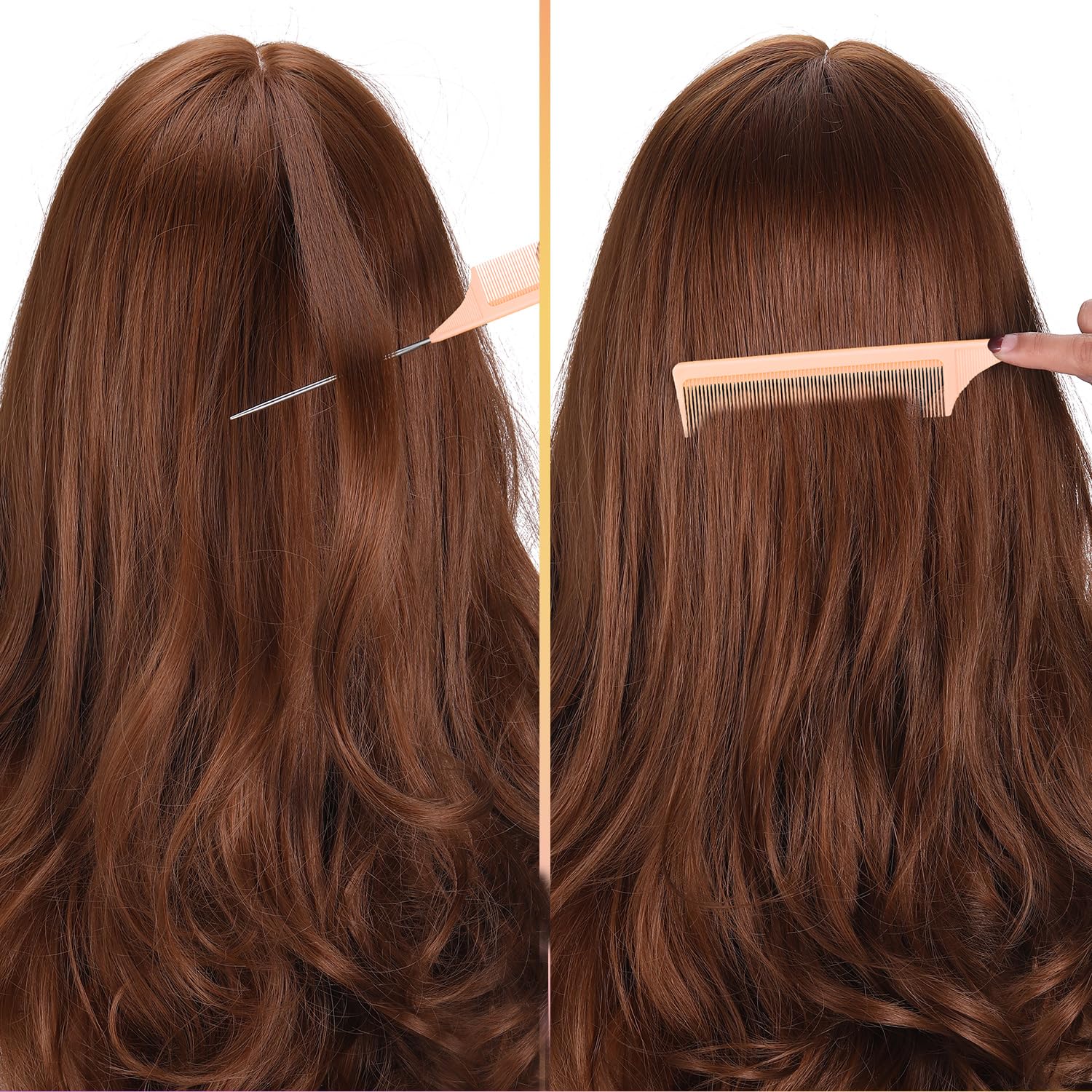 3 Packs Rat Tail Comb Steel Pin Rat Tail Carbon Fiber Heat Resistant Teasing Combs with Stainless Steel Pintail (Light Blue, Light Pink, Light Purple)