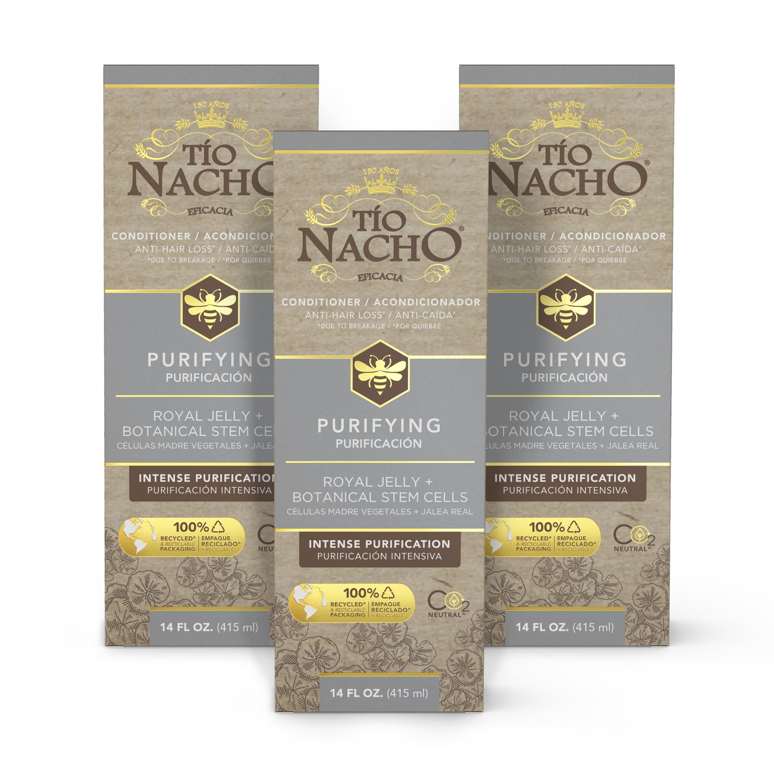 Tio Nacho Conditioner, Purifying with Royal Jelly, Infused with Botanical Stem Cells for Intense Hair and Scalp Purification + Detoxifying Balance, 14 Fluid Ounces (3 Pack)…