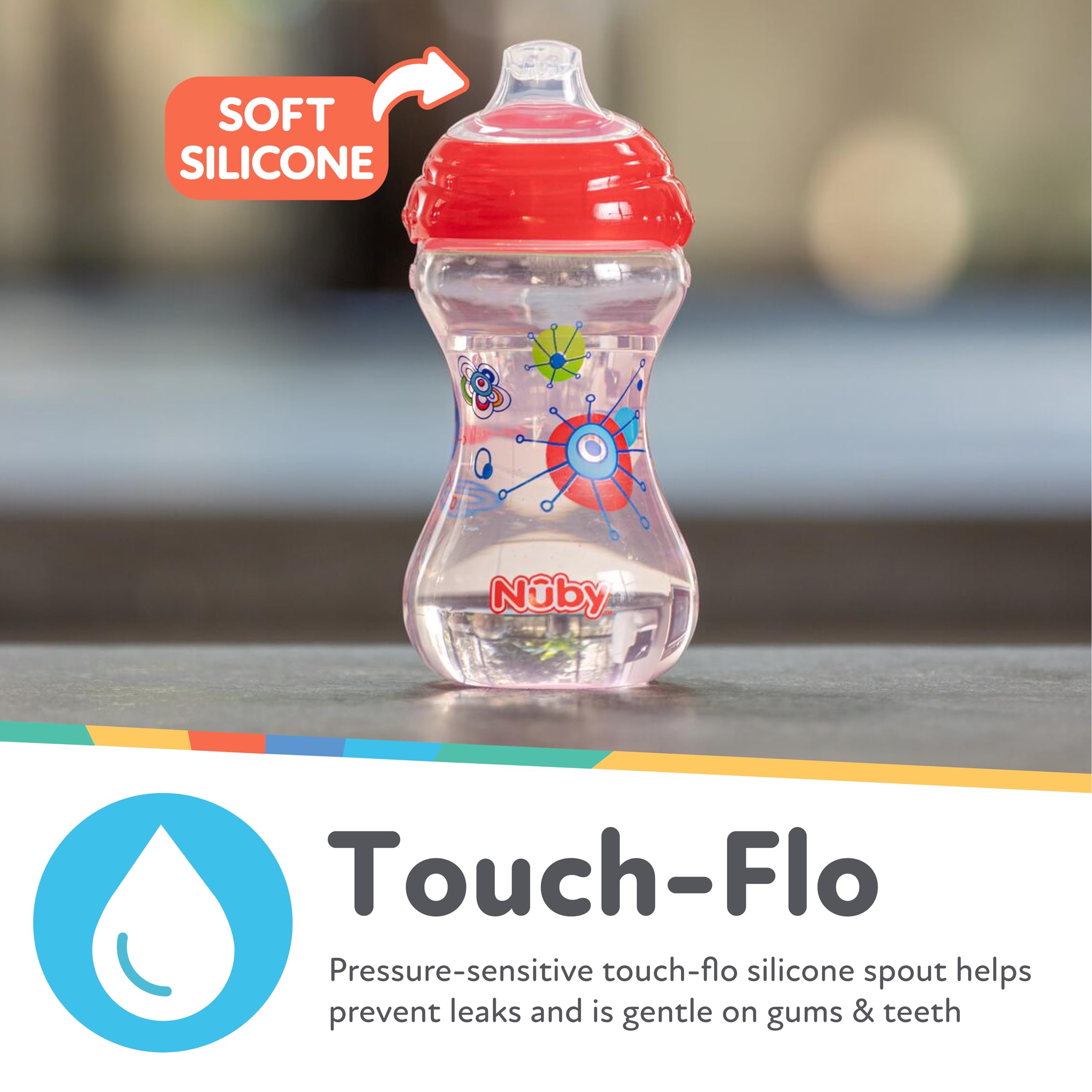 Nuby 3 Count No Spill Pinpoint Soft Spout Clik-It, Boy, 10 Oz