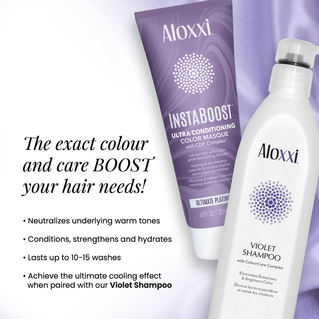 ALOXXI InstaBoost PLATINUM Color Depositing Conditioner Mask, Instant Temporary Hair Color Dye, Ultra Conditioning Color Masque Balances Brassy, Yellow Tones (Ultimate Platinum), 6.8 Fl Oz