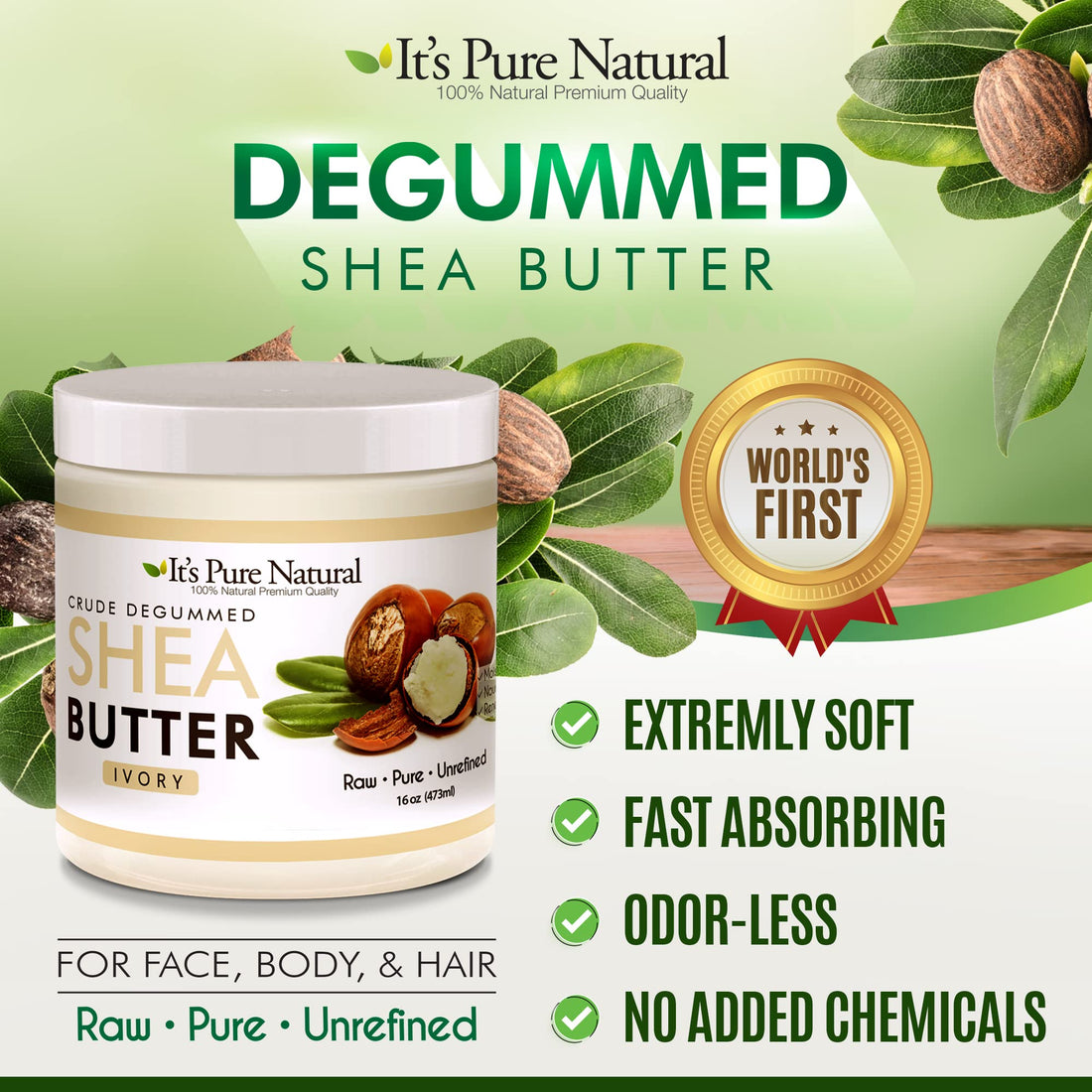 It's Pure Natural -World's First Crude Degummed African Ivory Shea Butter (8 oz) – 100% Pure & Natural Body Butter for Dry, Cracked Skin, Eczema, Stretch Marks & Anti-Aging