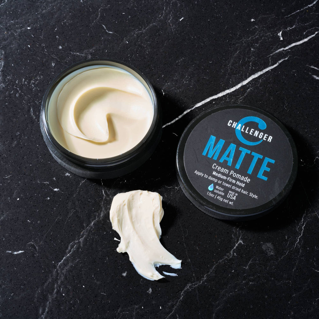 Matte Cream Pomade - Challenger 1.5oz Medium Firm Hold - Water Based, Clean & Subtle Scent. Best Mens Hair Styling Cream, Wax, Fiber, Clay, Paste All In One