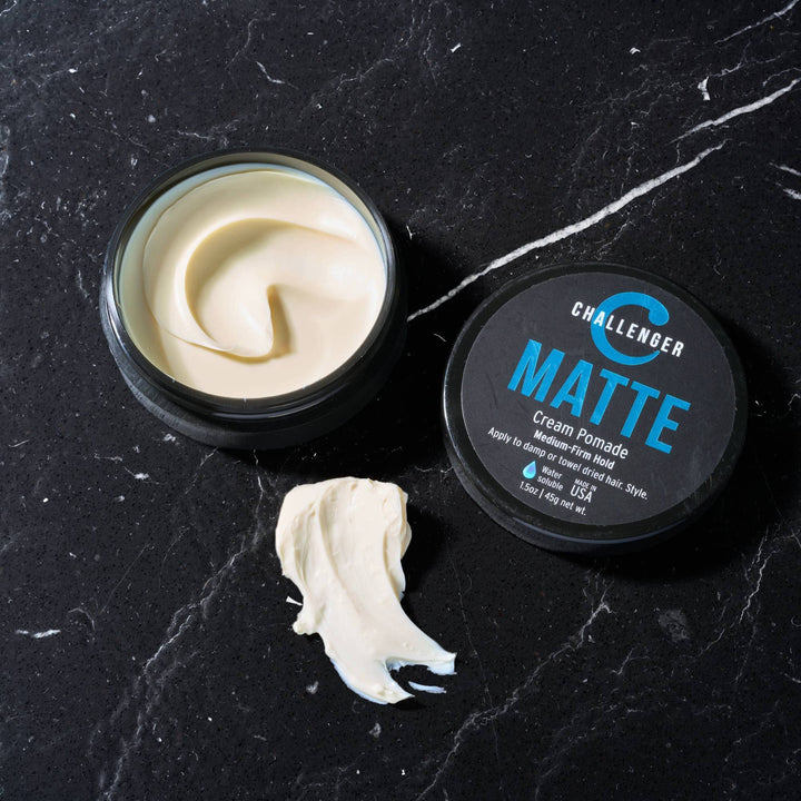 Matte Cream Pomade - Challenger 1.5oz Medium Firm Hold - Water Based, Clean & Subtle Scent. Best Mens Hair Styling Cream, Wax, Fiber, Clay, Paste All In One