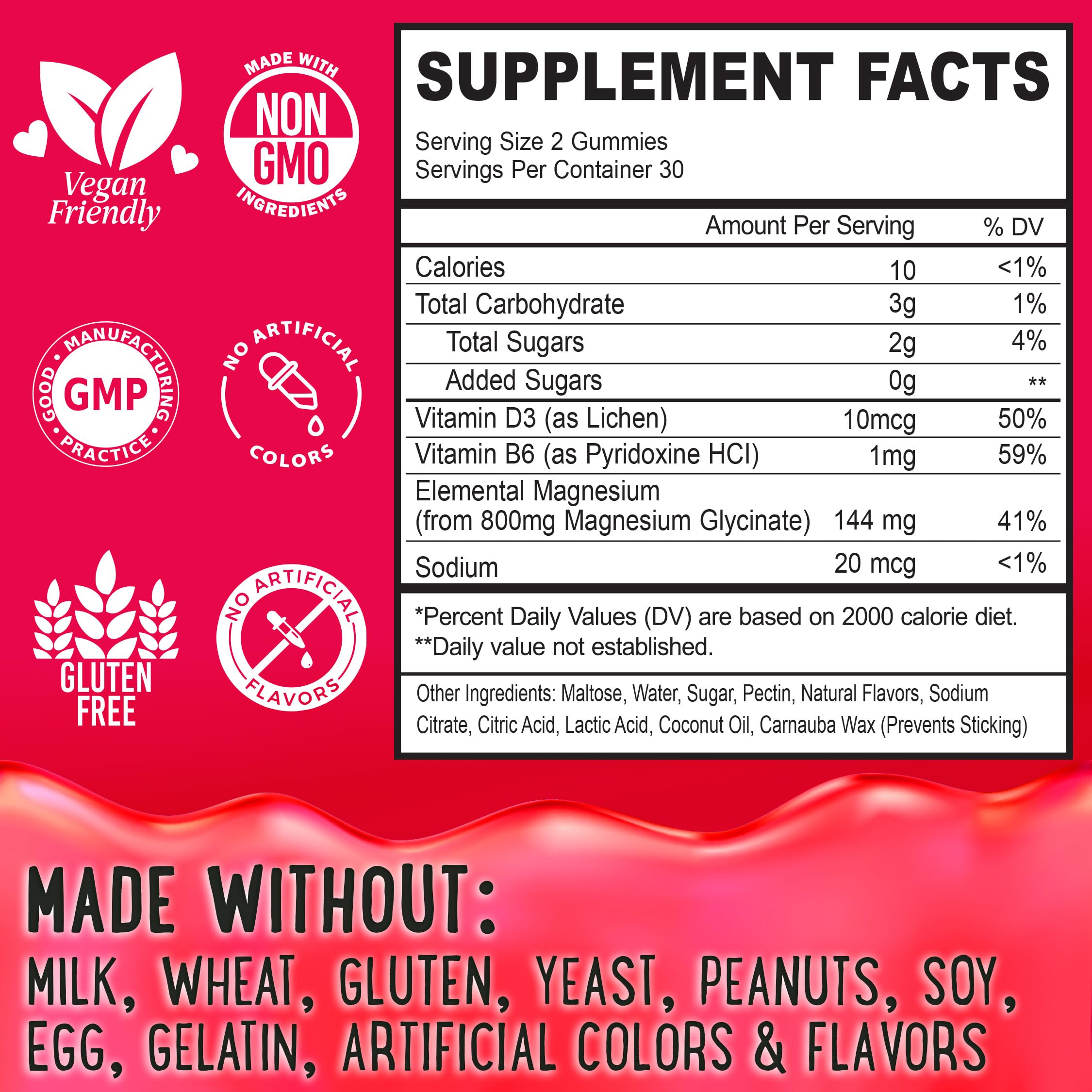 Center-Filler Magnesium Glycinate Gummies 400MG - High Absorption for Kids, Teens & Adults - Supplement for Sleep, Calm & Muscle Relaxation with B6 & D3 - Gluten Free & Vegan Friendly - 60 Count