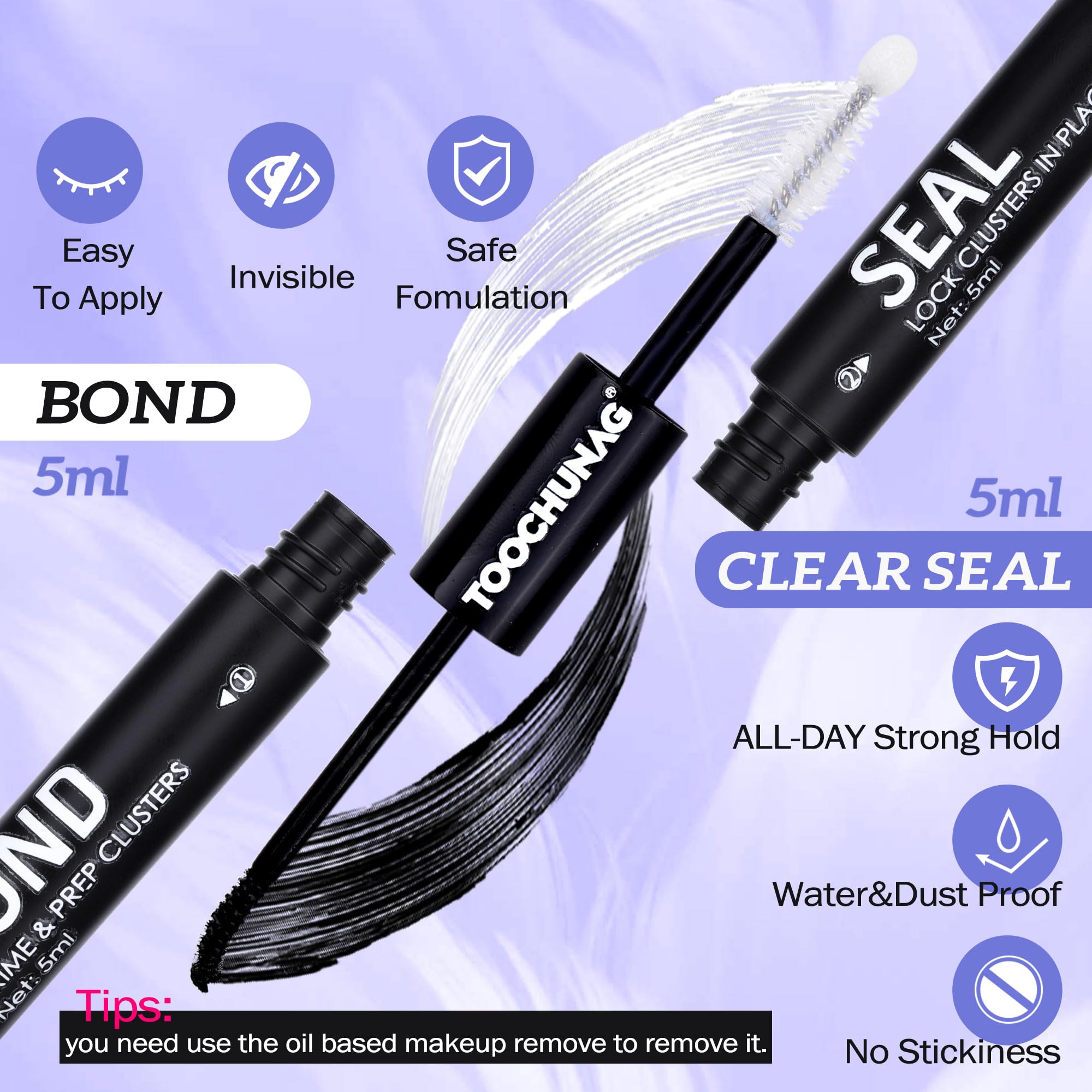 Lash Extension Kit Fluffy Eyelash Extension Kit 60D+80D Thick Lash Clusters Kit with Lash Bond and Seal Wispy Individual Eyelashes Cluster with Lashes Tweezers by TOOCHUNAG(280Pcs,10-18mm)