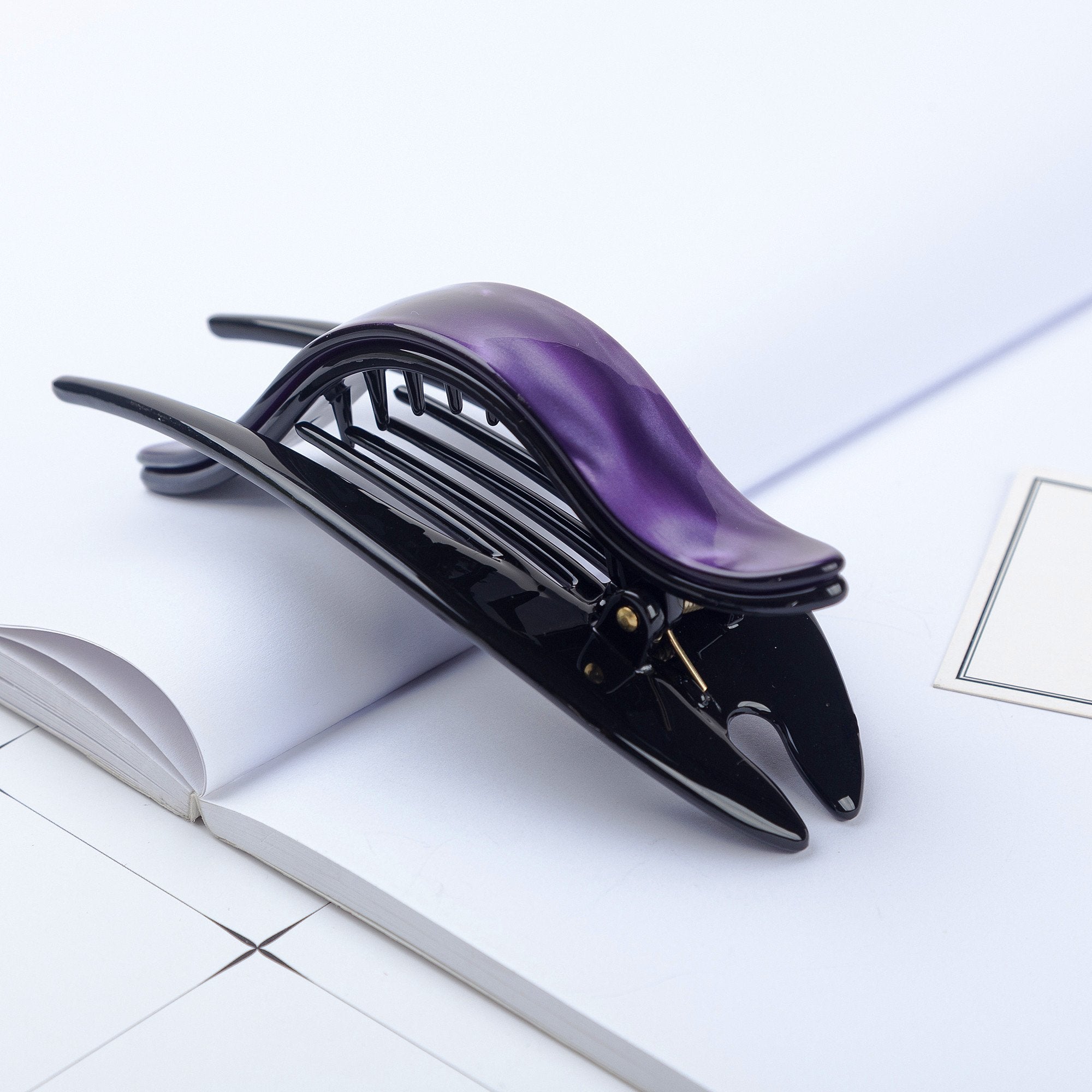 B: Prettyou Handmade Celluloid French Design Tortoise Shell Barrettes Side-Slide Opening Duck Luxury Fashion Accessories Hair Clip Claw For Women (B)