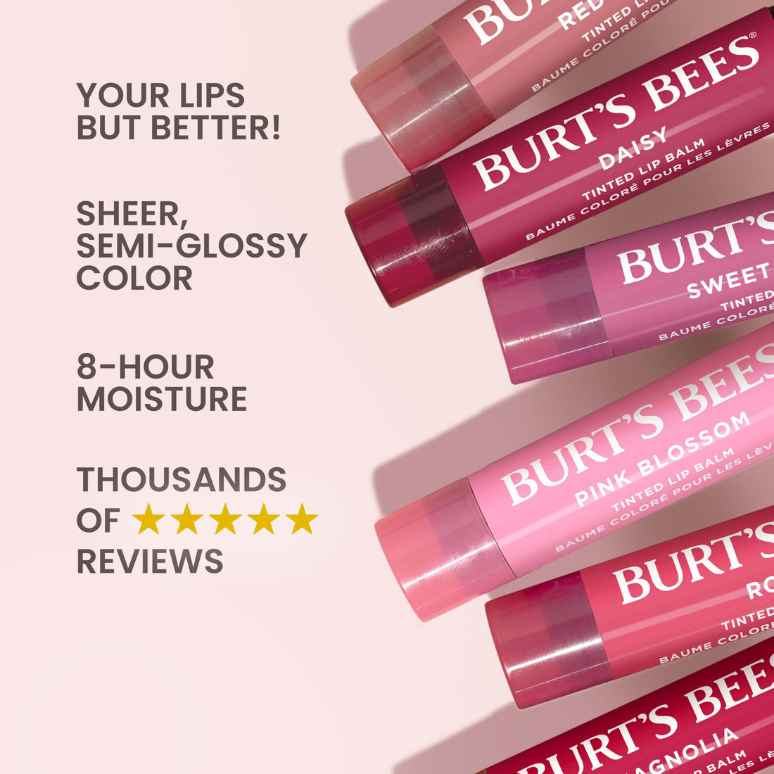 Burt's Bees Lip Tint Balm, Long Lasting 2 in 1 Duo Tinted Balm Formula, Color Infused with Hydrating Shea Butter for a Natural Looking Buildable Finish, Hibiscus, 1 Tube