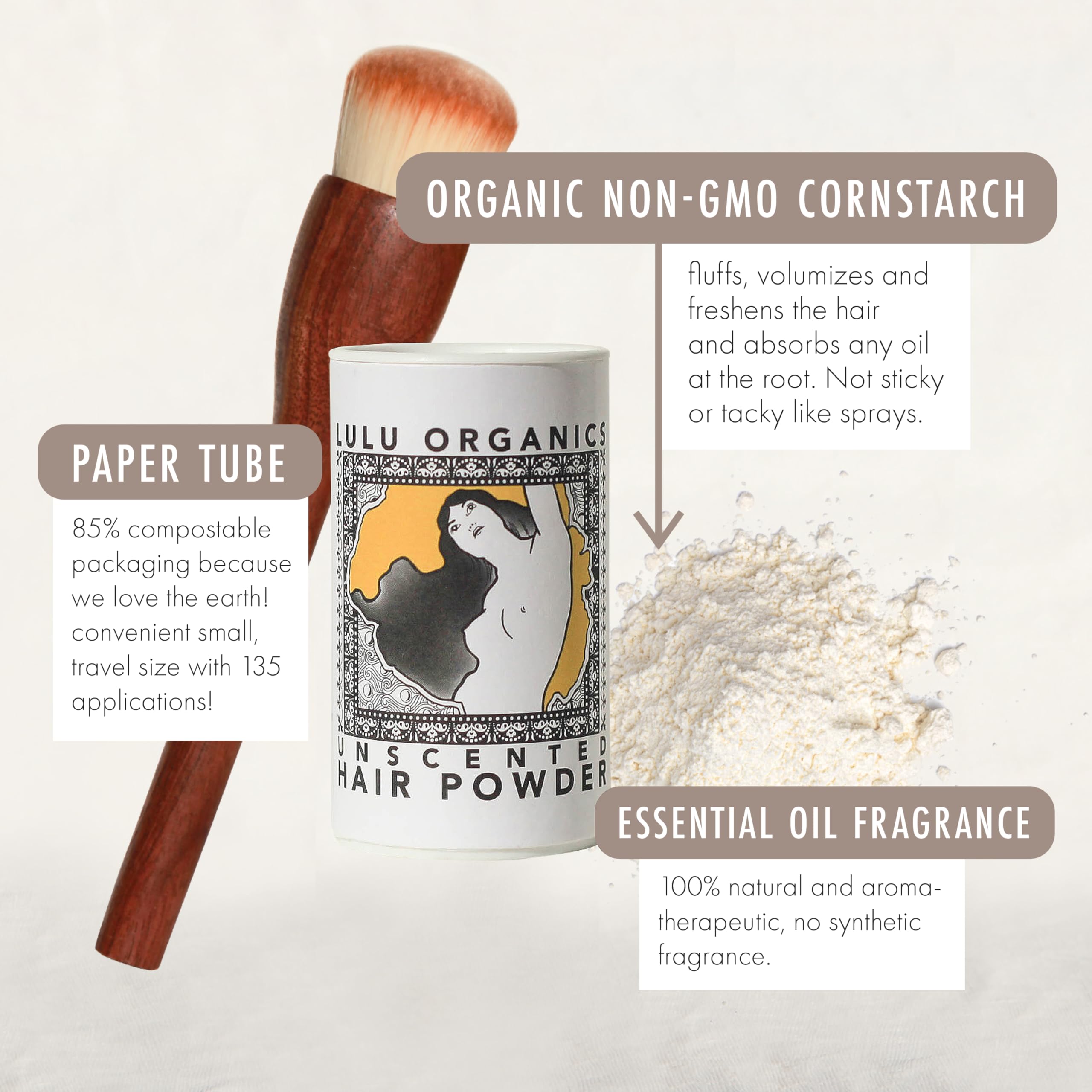 Lulu Organics UNSCENTED Hair Powder/Dry Shampoo - 1oz