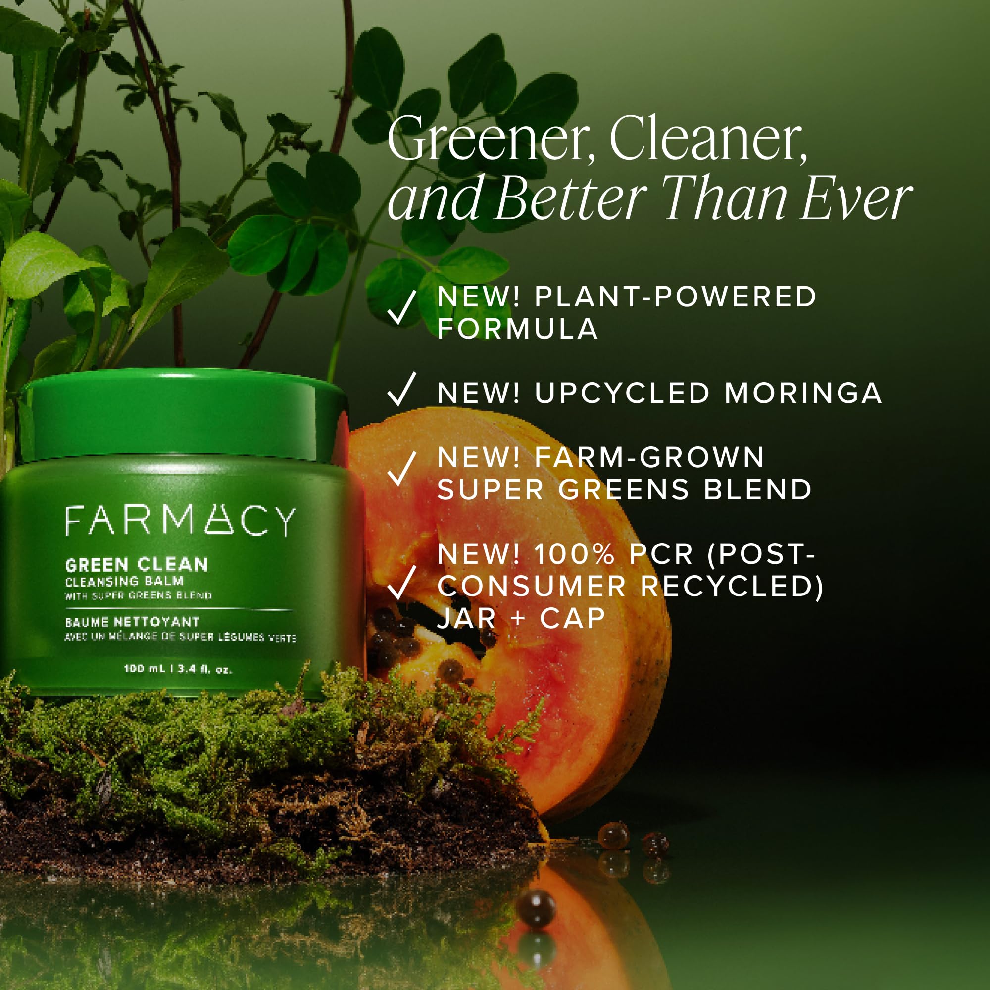 Farmacy Makeup Remover Cleansing Balm - Green Clean Waterproof Makeup Remover + Oil Based Cleanser - Newly Formulated Double Cleanser with Plant Based Waxes + Upcycled Moringa (30ml)