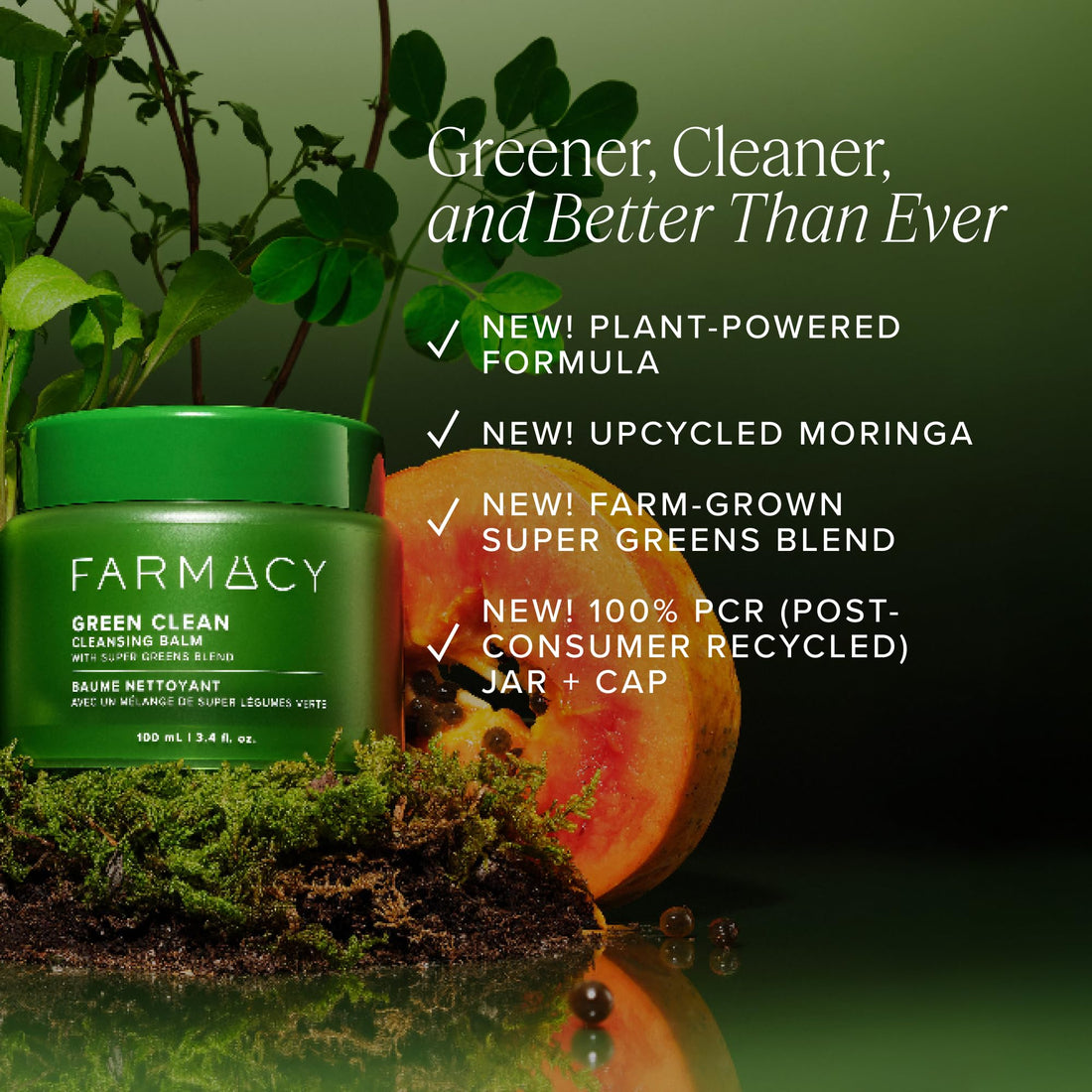 Farmacy Makeup Remover Cleansing Balm - Green Clean Waterproof Makeup Remover + Oil Based Cleanser - Newly Formulated Double Cleanser with Plant Based Waxes + Upcycled Moringa (30ml)