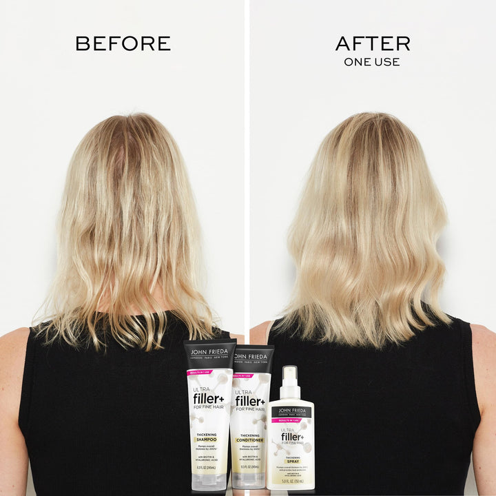 John Frieda ULTRAfiller+ Thickening Spray, Thickening & Strengthening Spray for Damaged or Thin Hair, Infused with Biotin and Hyaluronic Acid to Strengthen Hair for Thicker Fuller Results, 5 Oz
