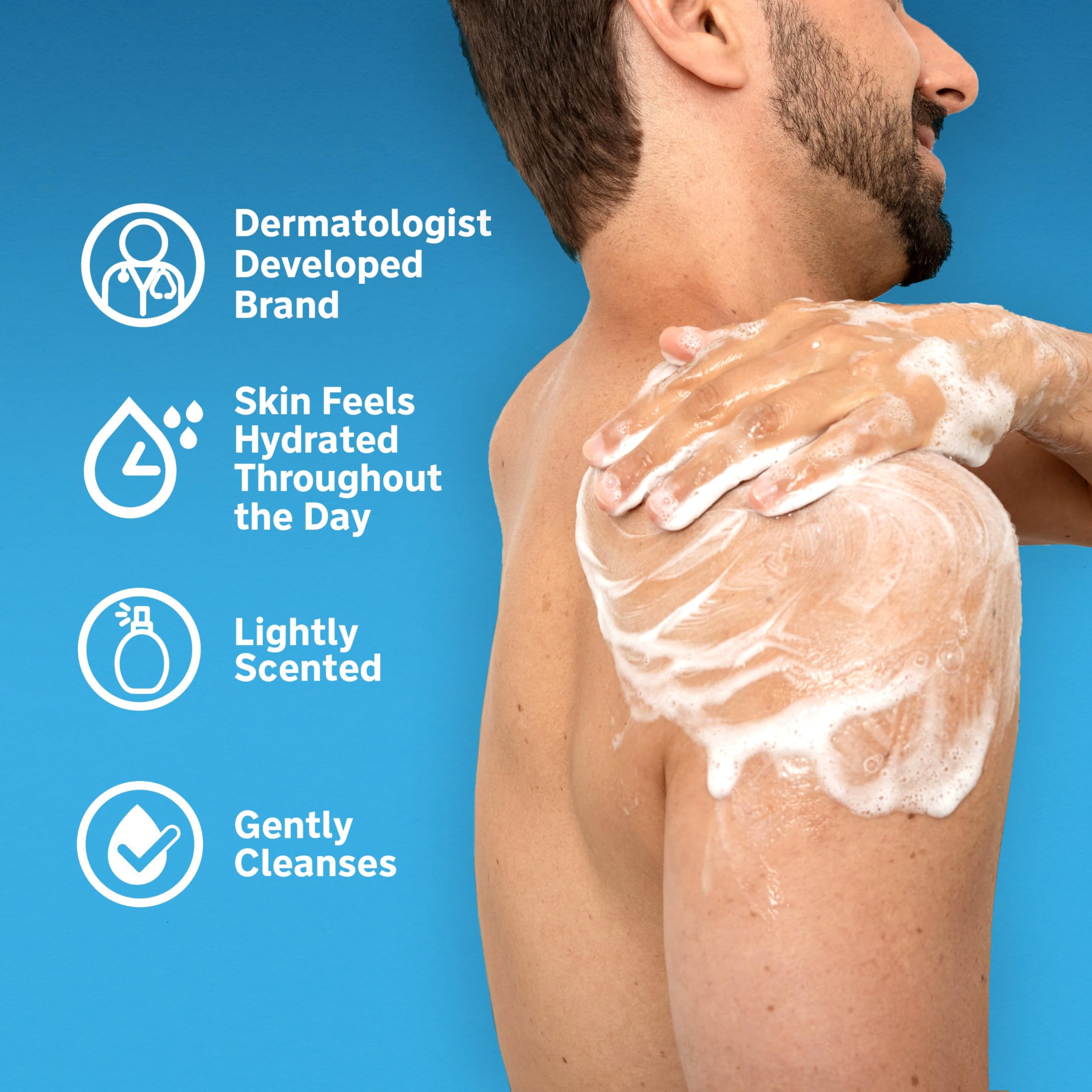 Lubriderm Daily Moisture Body + Face Wash, Hydrating Body Wash + Moisturizing Facial Cleanser with Pro-Ceramide & Shea Butter to Gently Cleanse, Light Fragrance & Hypoallergenic, 16 fl. oz