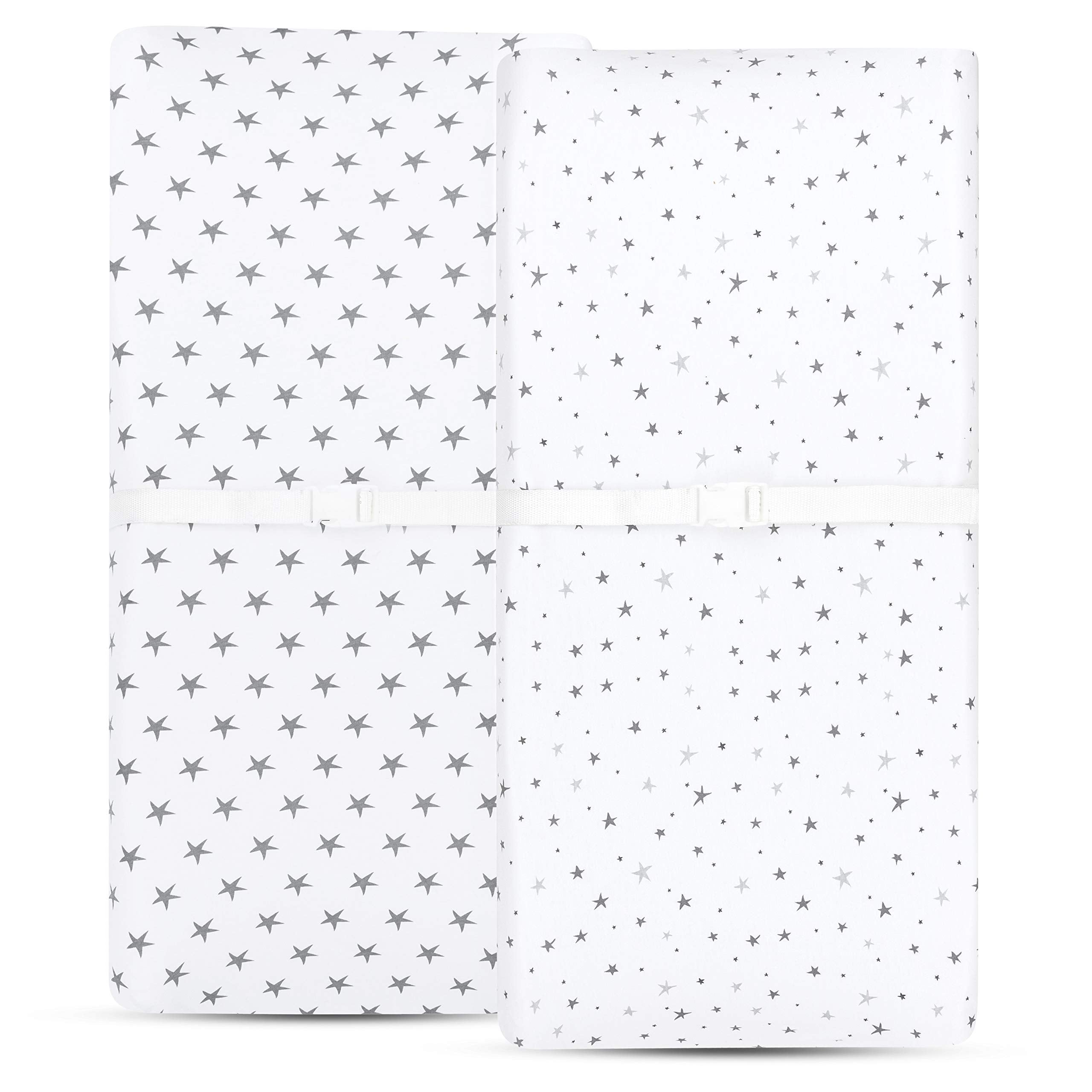 Waterproof Bassinet Sheets 2-Pack for Baby Boy or Baby Girl - (Grey Chevron & Grey Polka Dots)