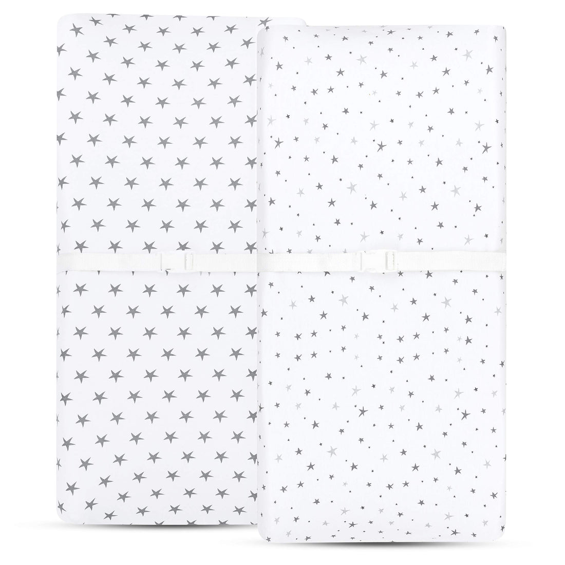 Waterproof Bassinet Sheets 2-Pack for Baby Boy or Baby Girl - (Grey Chevron & Grey Polka Dots)